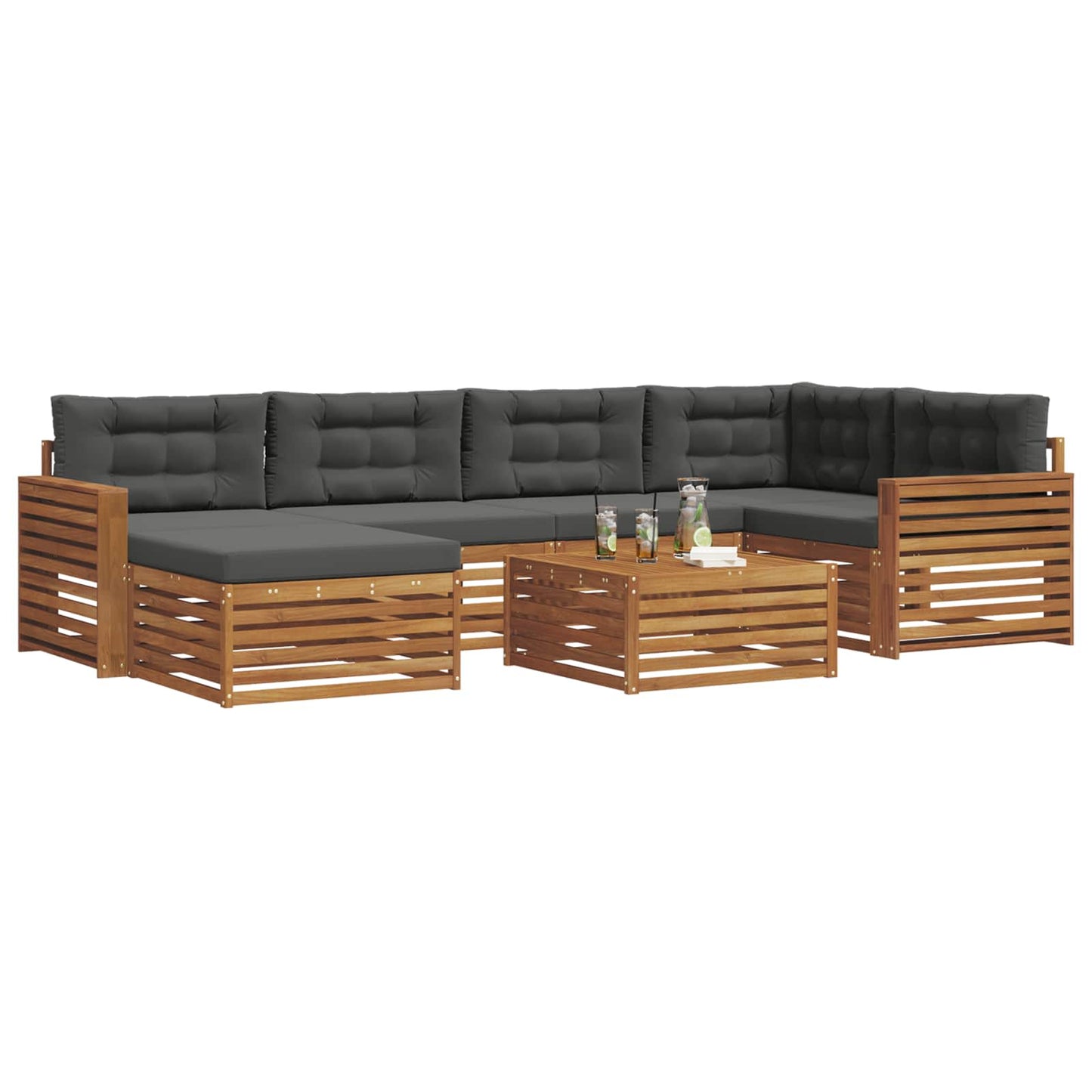 vidaXL Σειρά Καναπέ Εξωτερικού με μαξιλάρι 7 pcs Φυσικό και Ανθρακί