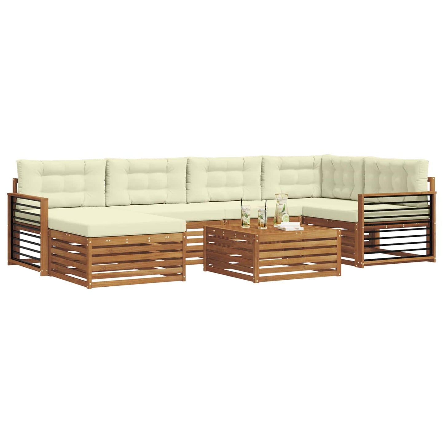vidaXL Σειρά Καναπέ Εξωτερικού με μαξιλάρι 7 pcs Φυσικό και Κρέμα