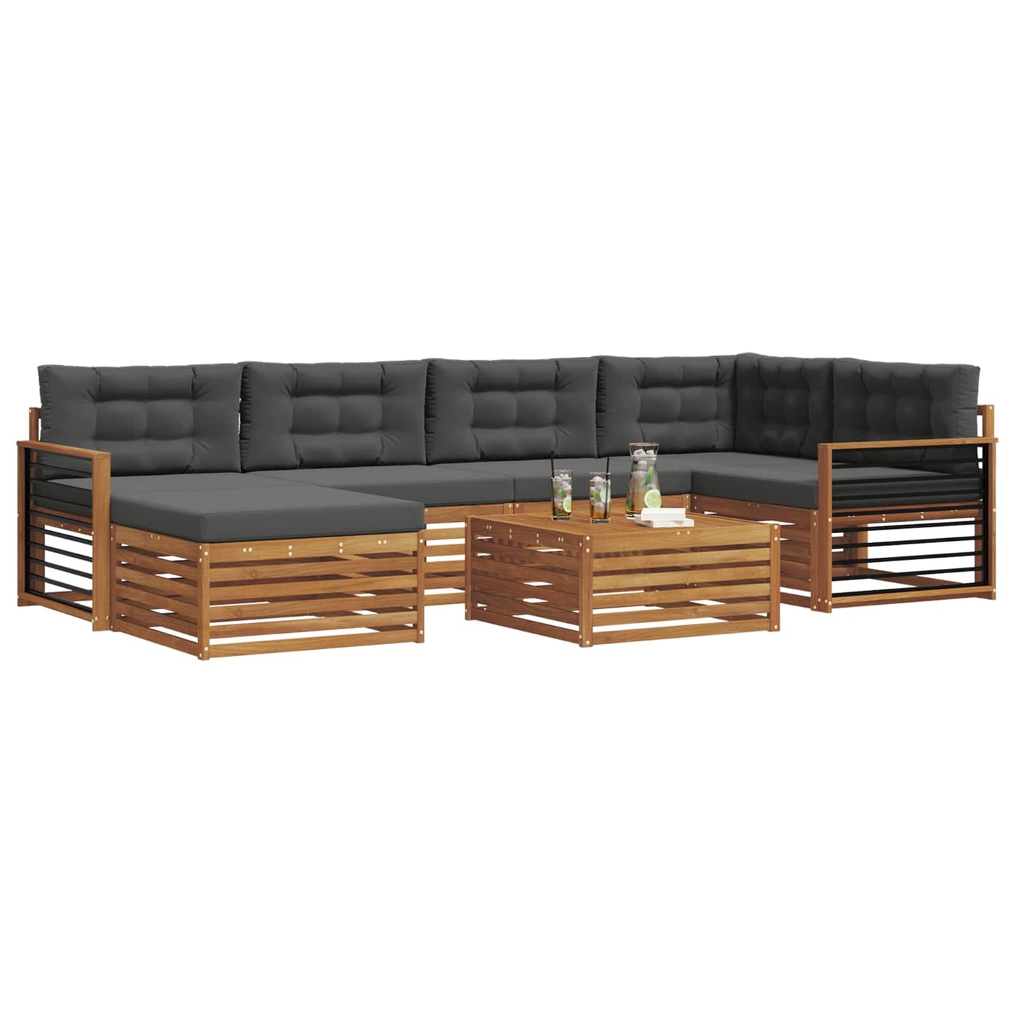 vidaXL Σειρά Καναπέ Εξωτερικού με μαξιλάρι 7 pcs Φυσικό και Ανθρακί