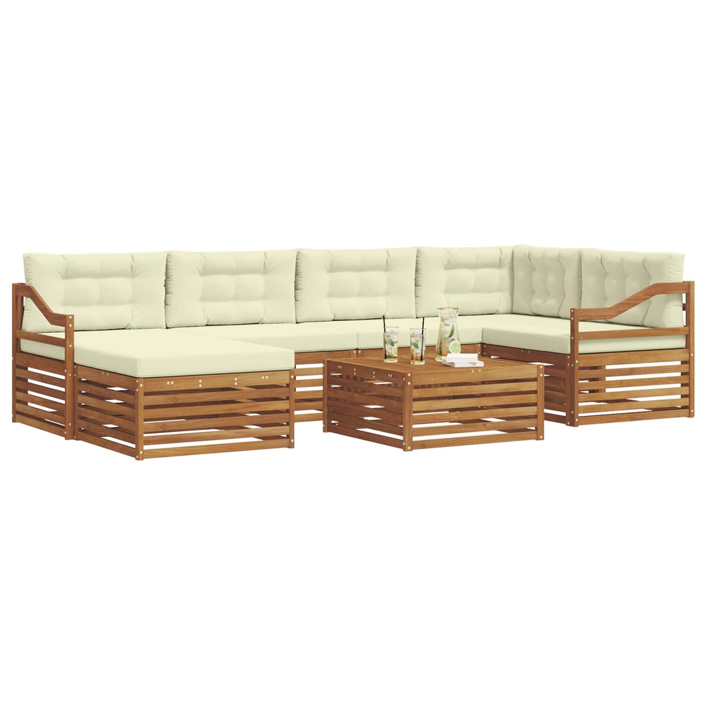 vidaXL Σειρά Καναπέ Εξωτερικού με μαξιλάρι 7 pcs Φυσικό και Κρέμα