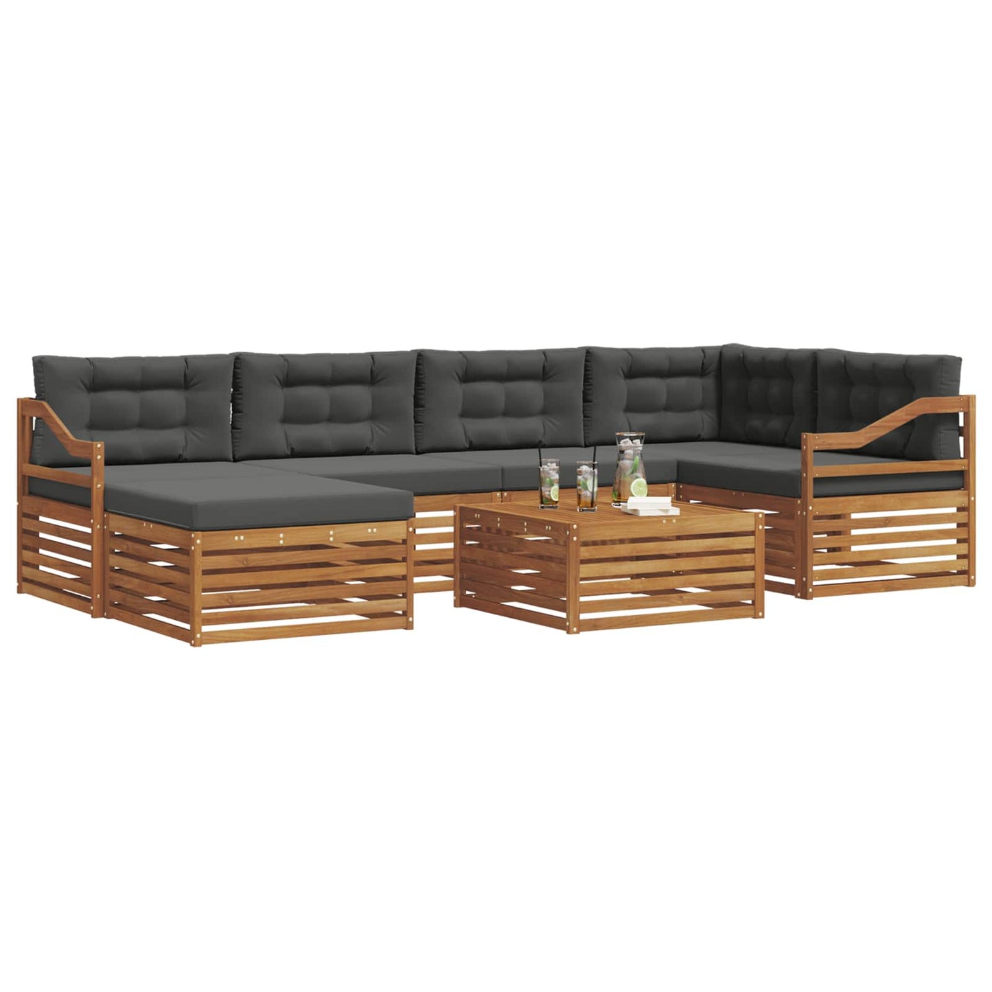 vidaXL Σειρά Καναπέ Εξωτερικού με μαξιλάρι 7 pcs Φυσικό και Ανθρακί
