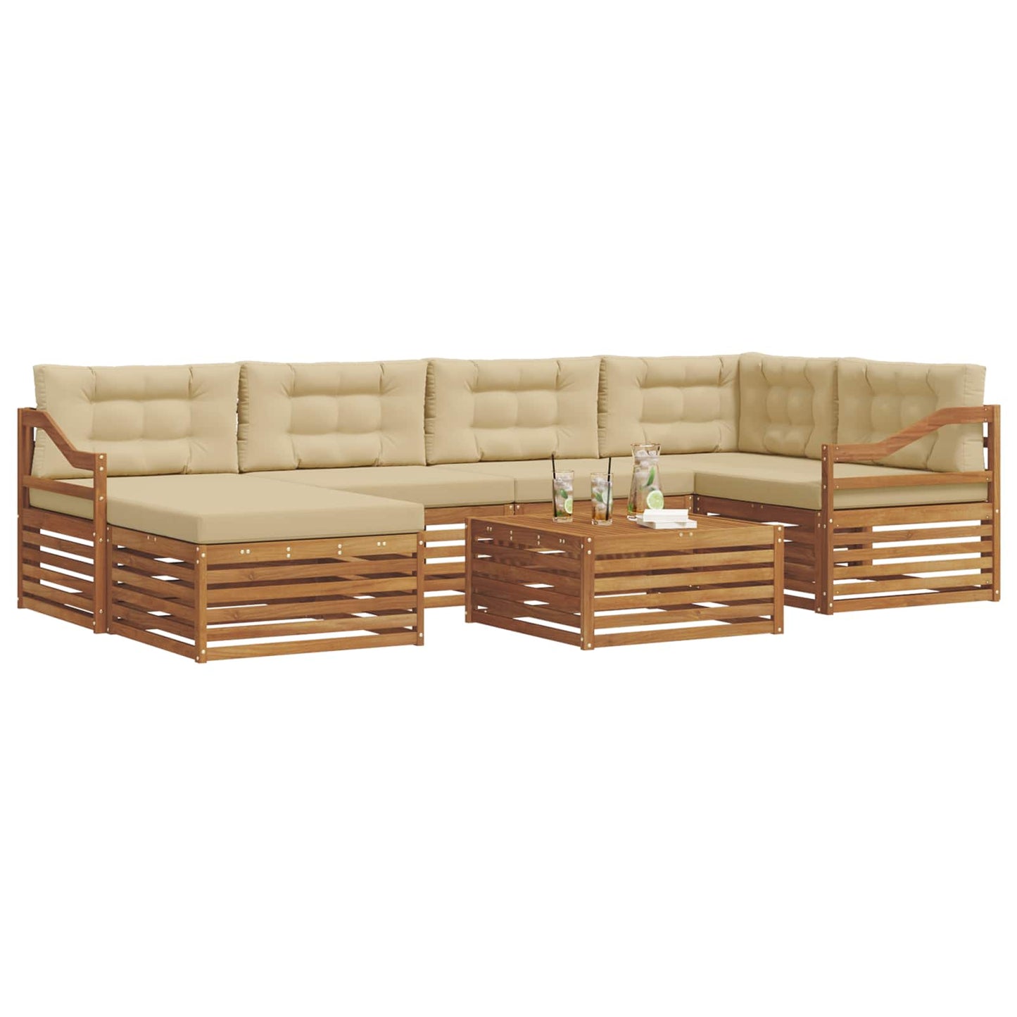 vidaXL Σειρά Καναπέ Εξωτερικού με μαξιλάρι 7 pcs Φυσικό και Μπεζ