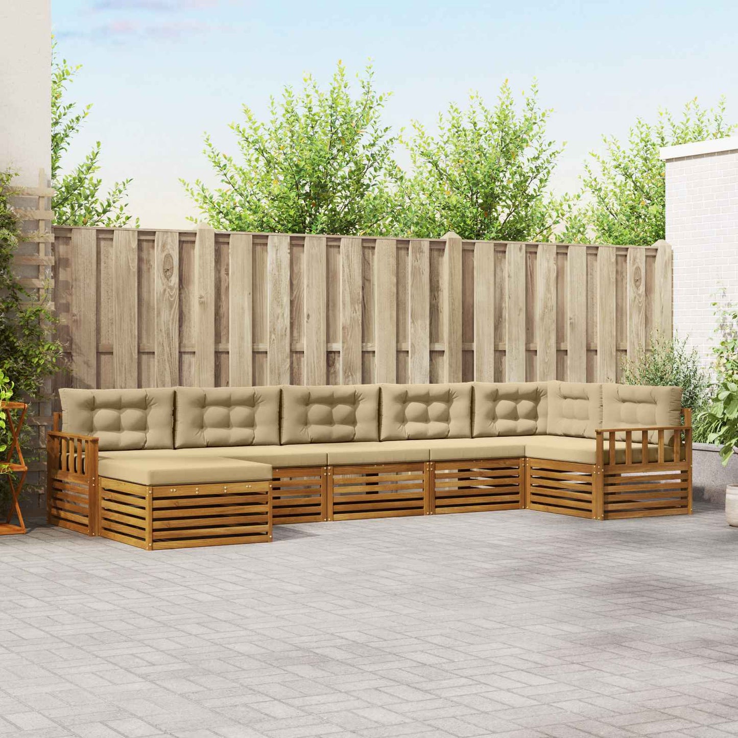 vidaXL Σετ Καναπέ 7 pcs Φυσικό και Μπεζ Στερεό Ξύλο Ακακίας