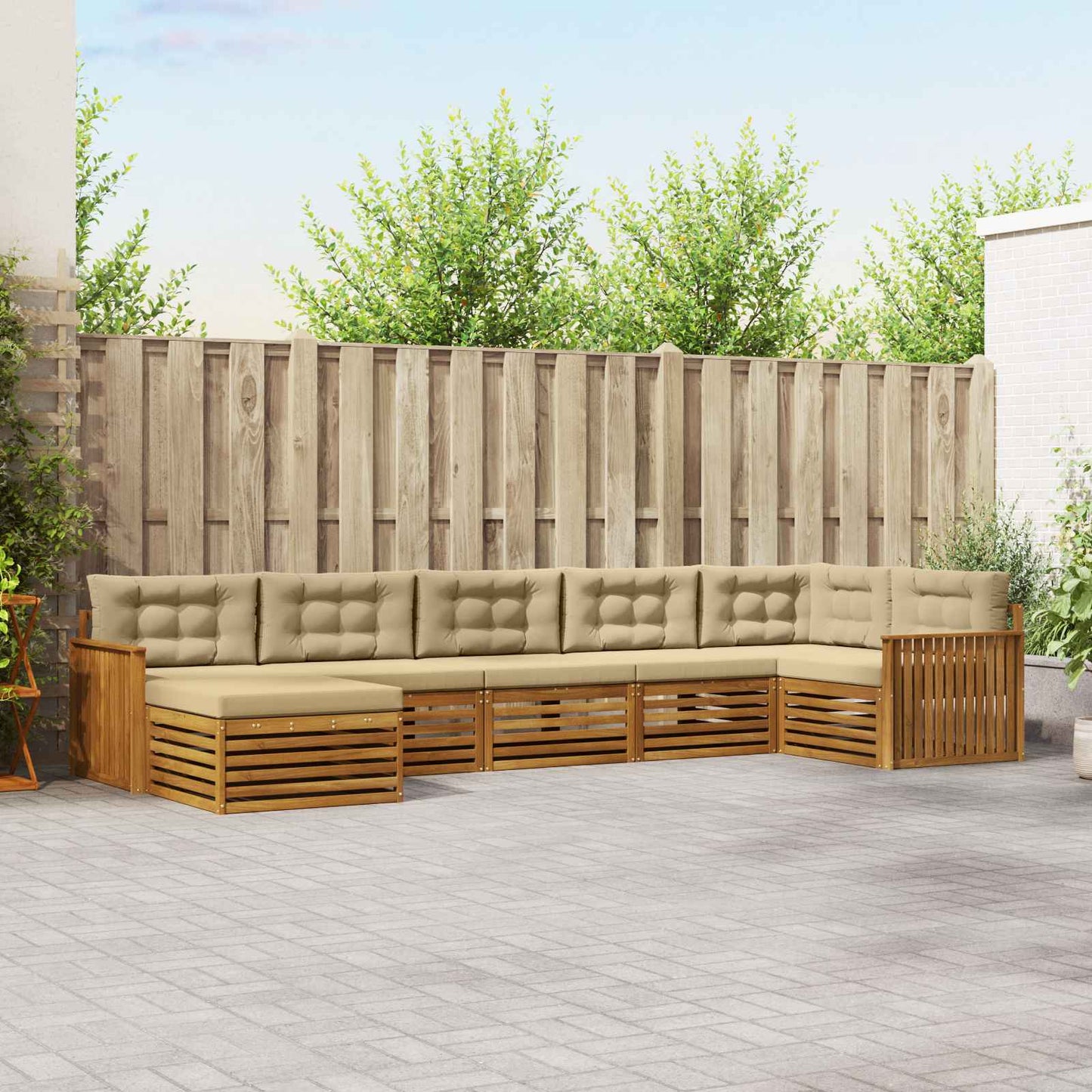 vidaXL Σετ Καναπέ 7 pcs Φυσικό και Μπεζ Στερεό Ξύλο Ακακίας