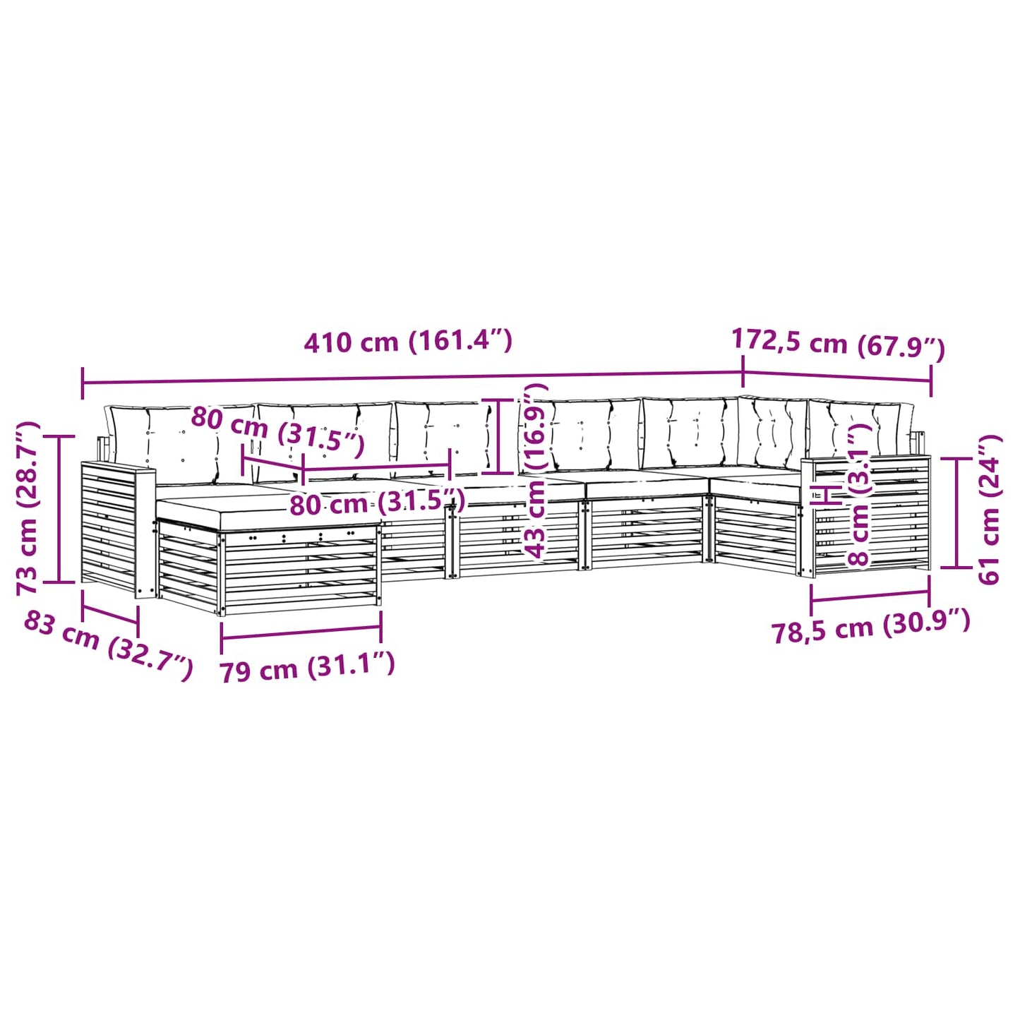 vidaXL Σετ Καναπέ 7 pcs Φυσικό και Ανθρακί Στερεό Ξύλο Ακακίας