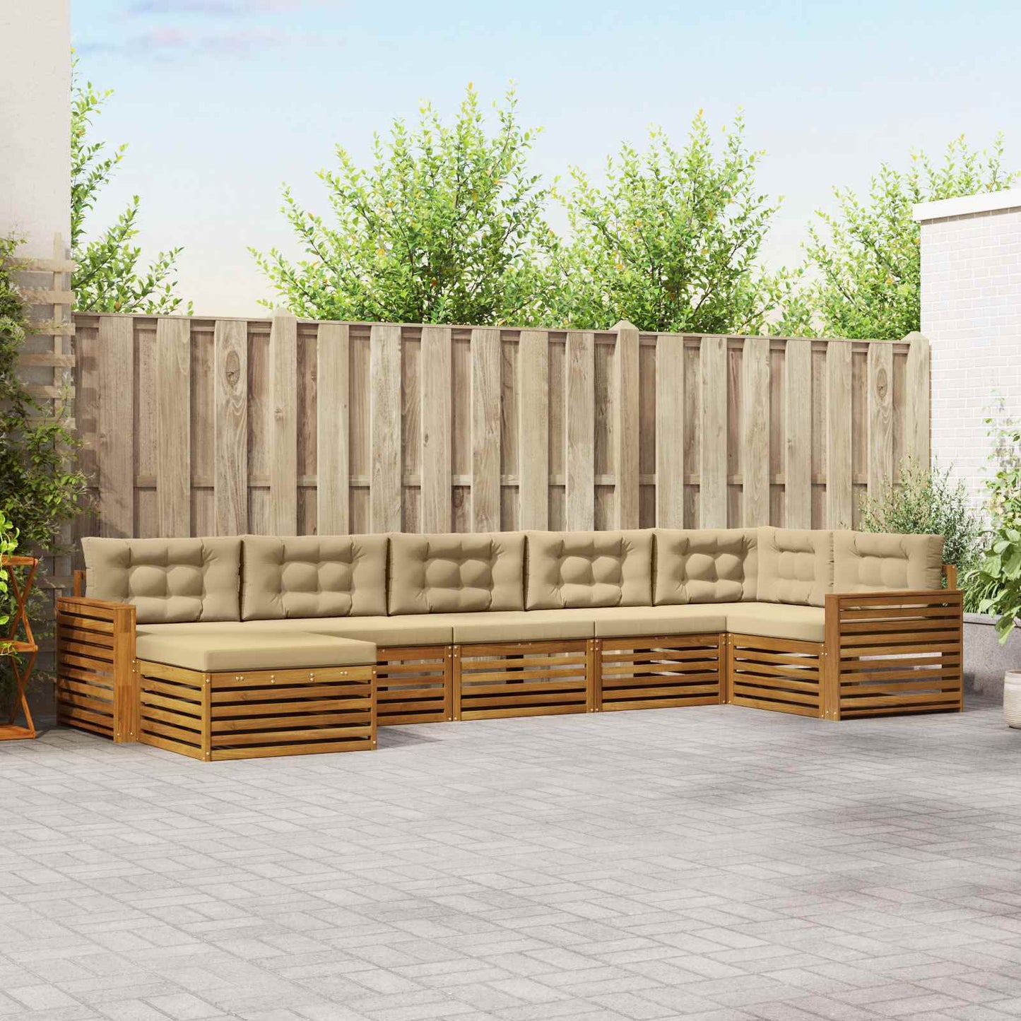 vidaXL Σετ Καναπέ 7 pcs Φυσικό και Μπεζ Στερεό Ξύλο Ακακίας