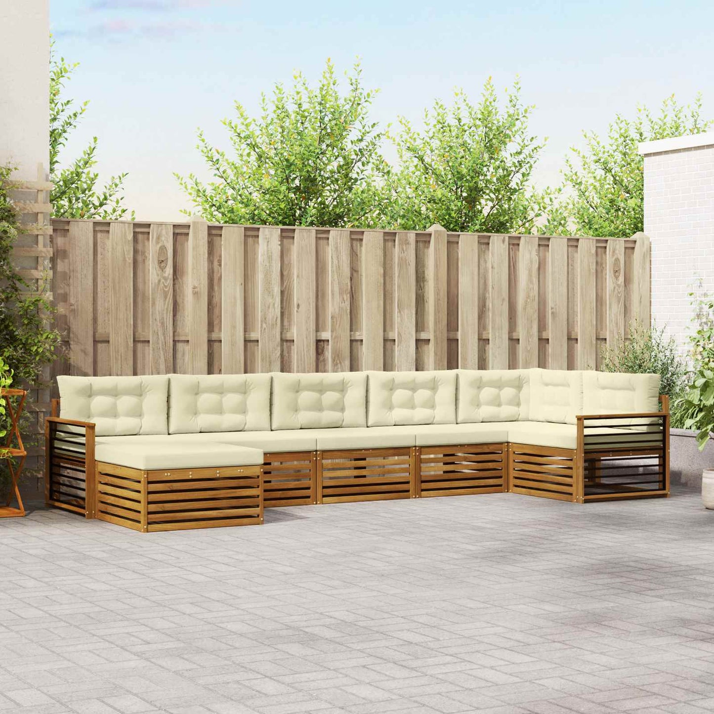 vidaXL Σετ Καναπέ 7 pcs Φυσικό και Κρέμα Στερεό Ξύλο Ακακίας