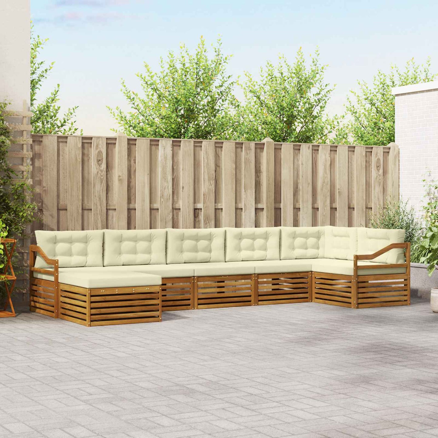 vidaXL Σετ Καναπέ 7 pcs Φυσικό και Κρέμα Στερεό Ξύλο Ακακίας