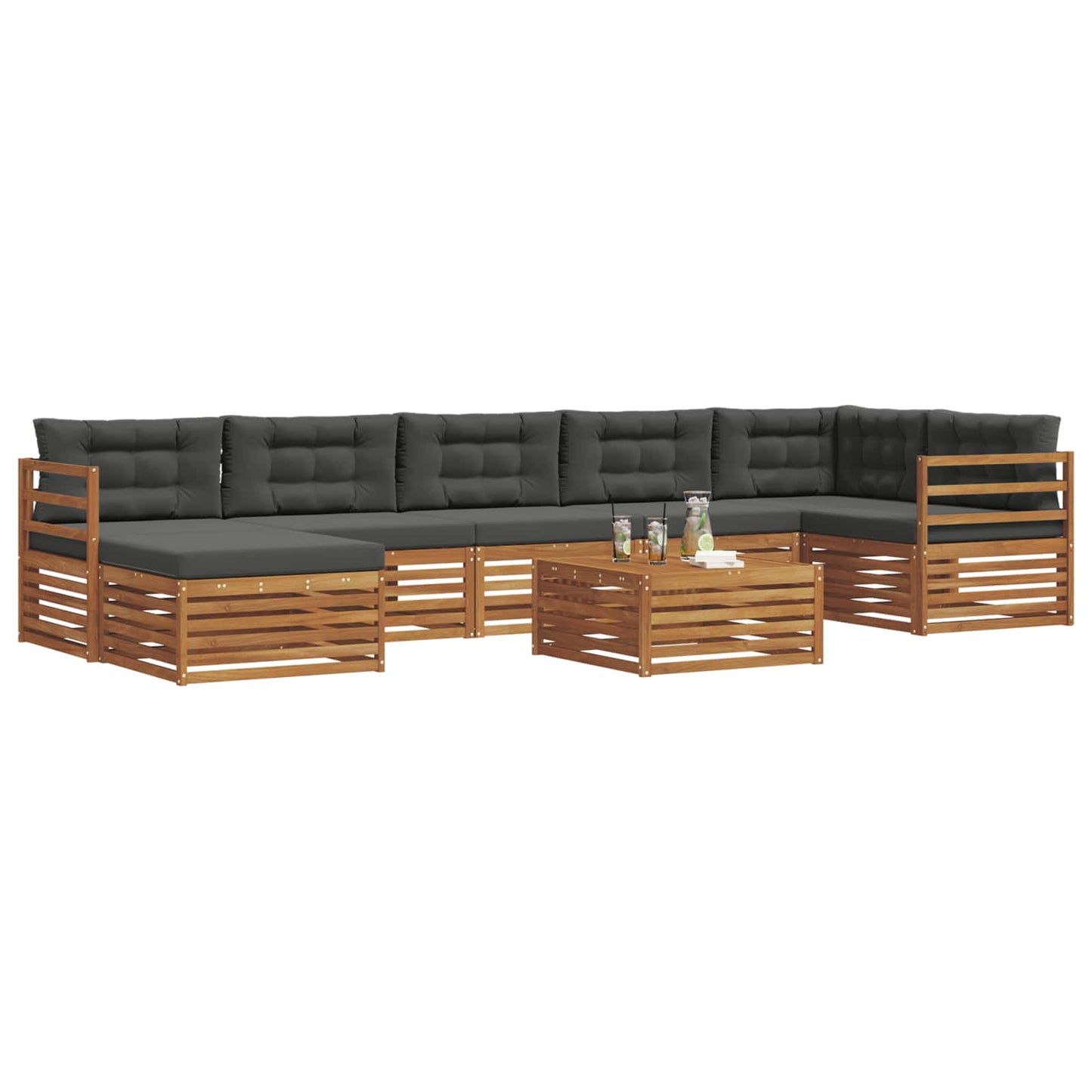 vidaXL Σειρά Καναπέ Εξωτερικού με μαξιλάρι 8 pcs Φυσικό και Ανθρακί
