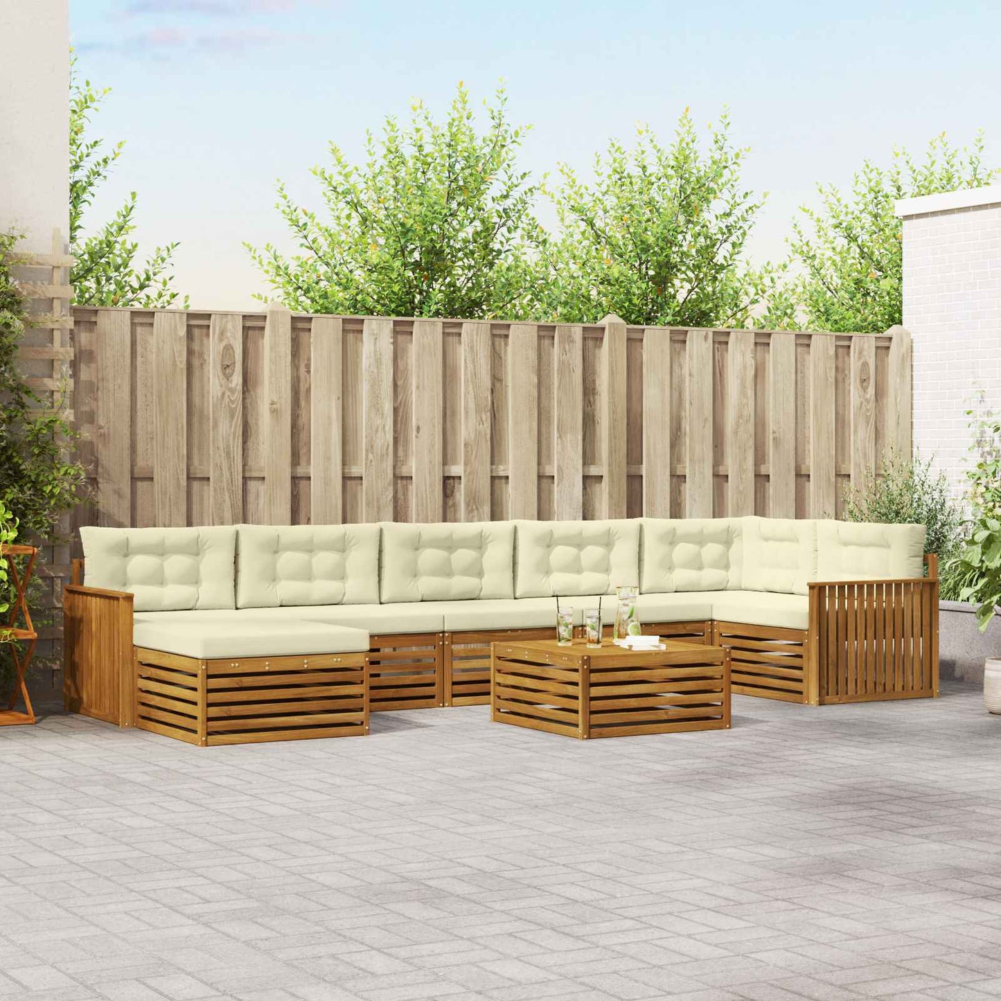 vidaXL Σειρά Καναπέ Εξωτερικού με μαξιλάρι 8 pcs Φυσικό και Κρέμα