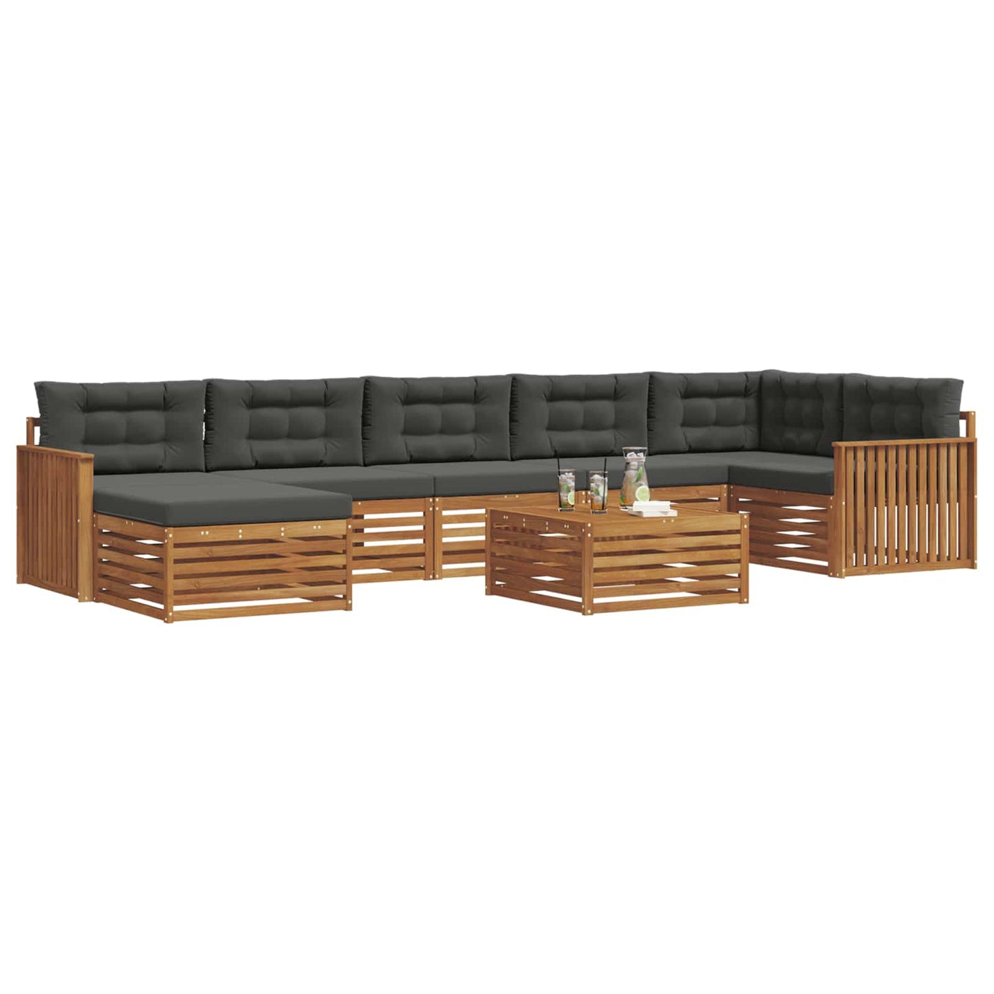 vidaXL Σειρά Καναπέ Εξωτερικού με μαξιλάρι 8 pcs Φυσικό και Ανθρακί