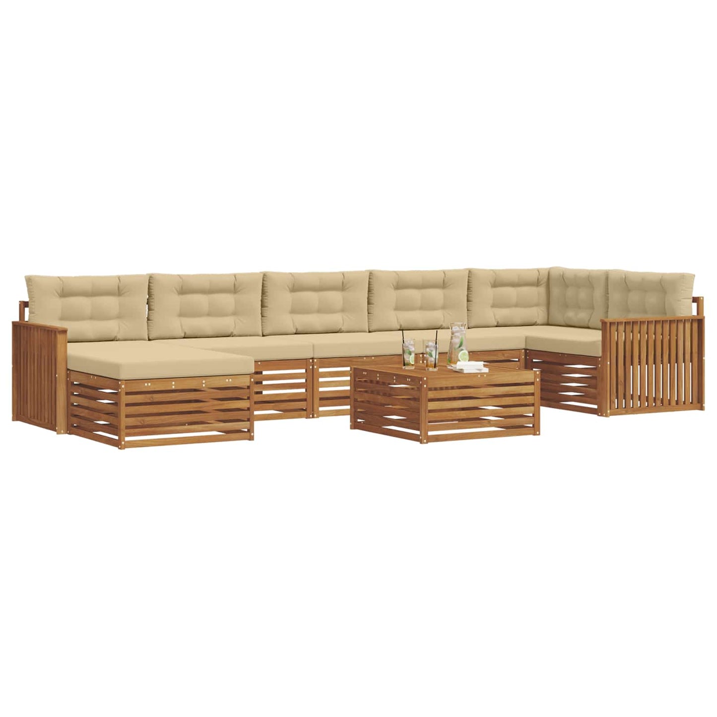 vidaXL Σειρά Καναπέ Εξωτερικού με μαξιλάρι 8 pcs Φυσικό και Μπεζ