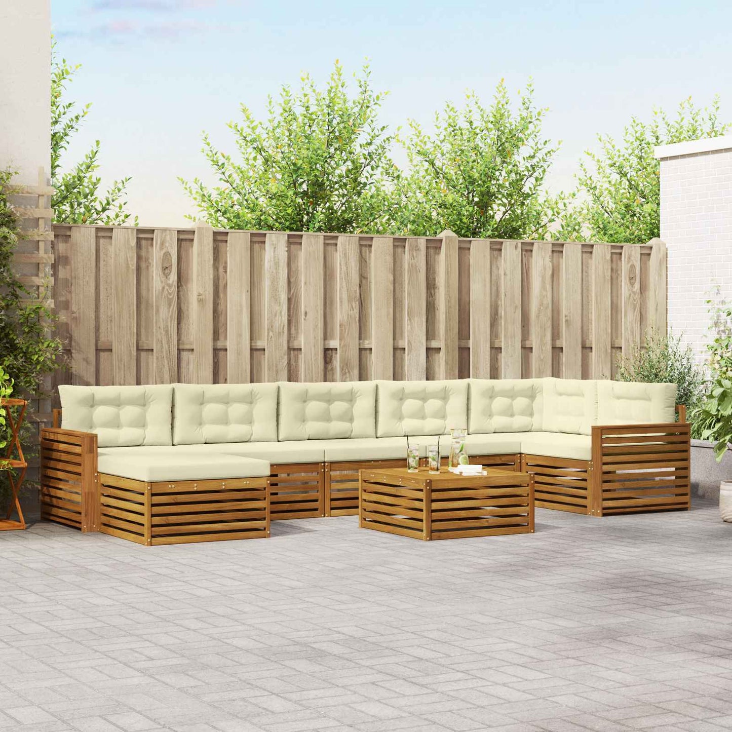 vidaXL Σειρά Καναπέ Εξωτερικού με μαξιλάρι 8 pcs Φυσικό και Κρέμα