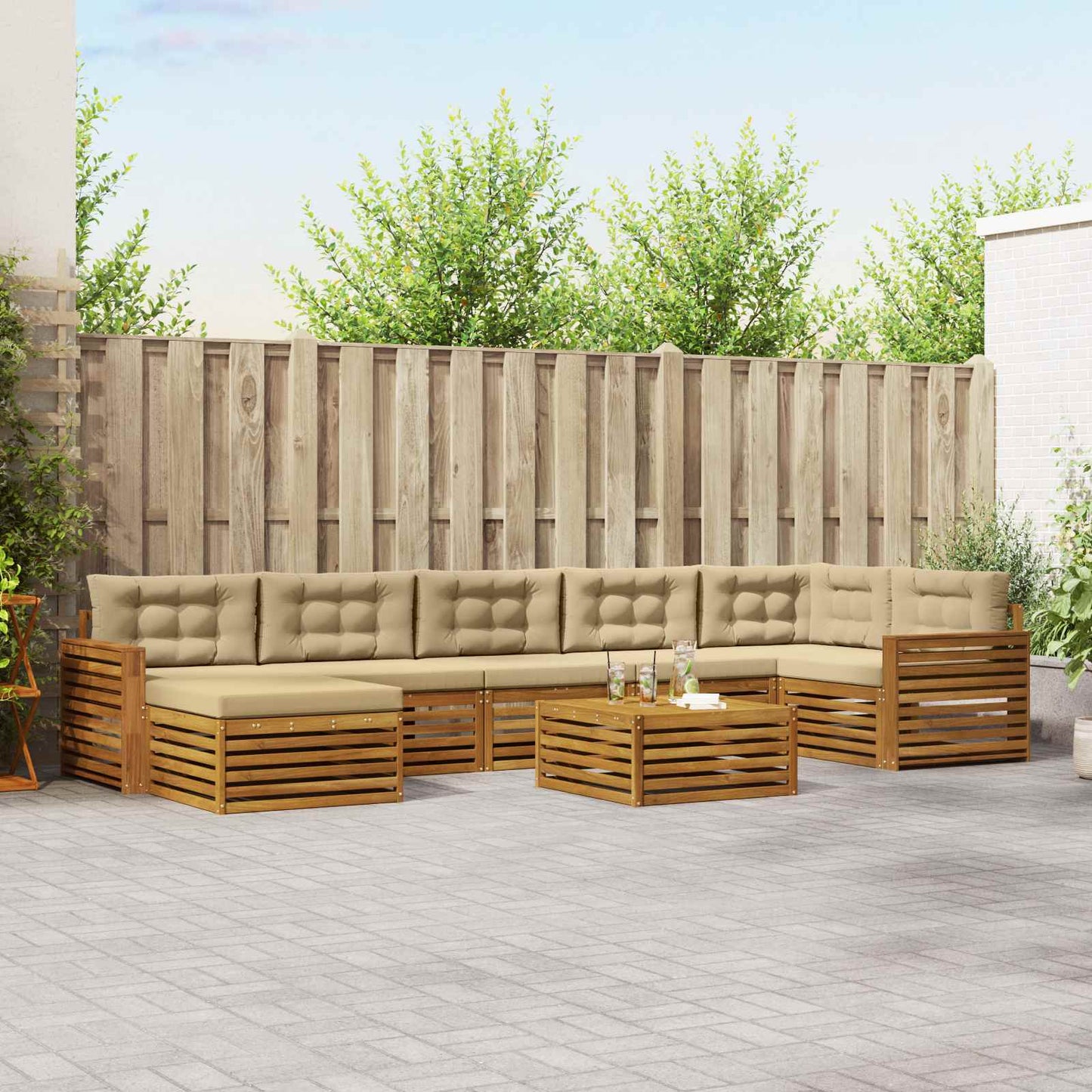 vidaXL Σειρά Καναπέ Εξωτερικού με μαξιλάρι 8 pcs Φυσικό και Μπεζ