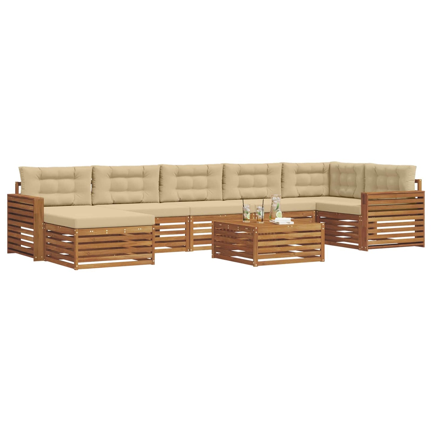 vidaXL Σειρά Καναπέ Εξωτερικού με μαξιλάρι 8 pcs Φυσικό και Μπεζ