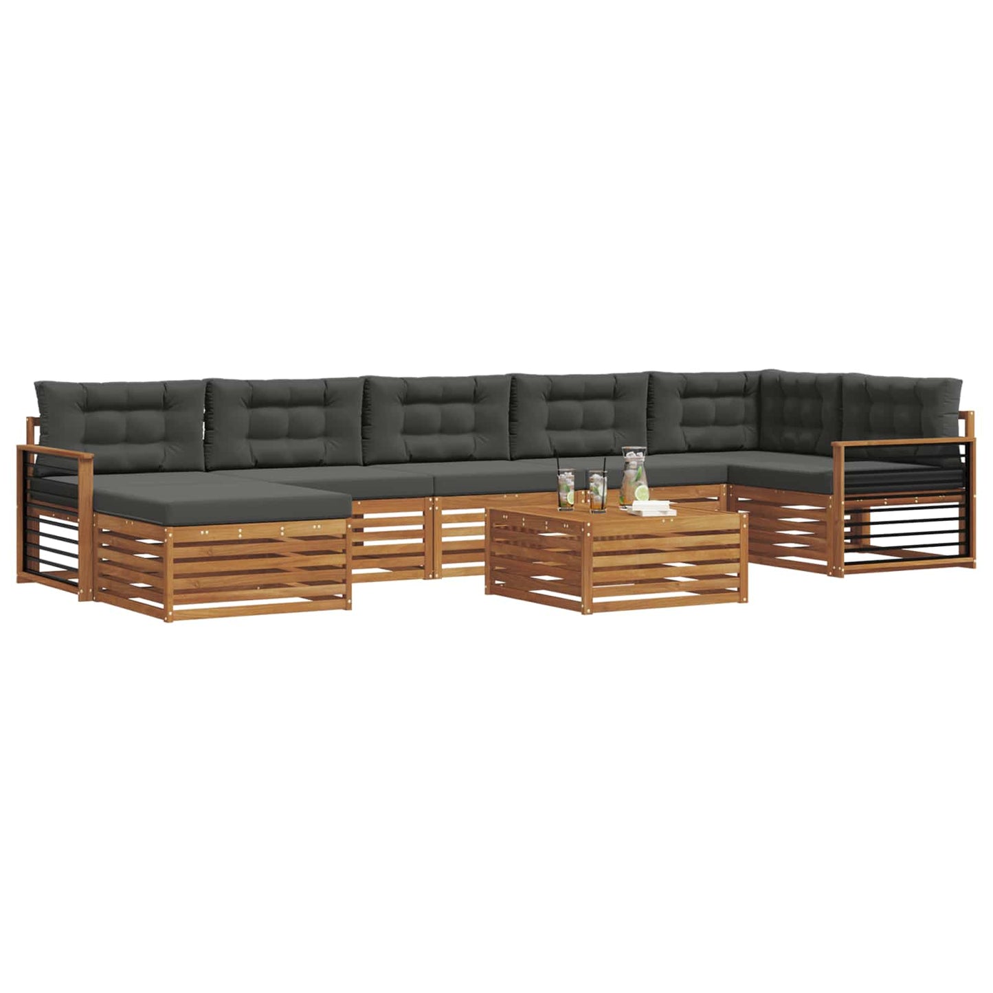 vidaXL Σειρά Καναπέ Εξωτερικού με μαξιλάρι 8 pcs Φυσικό και Ανθρακί
