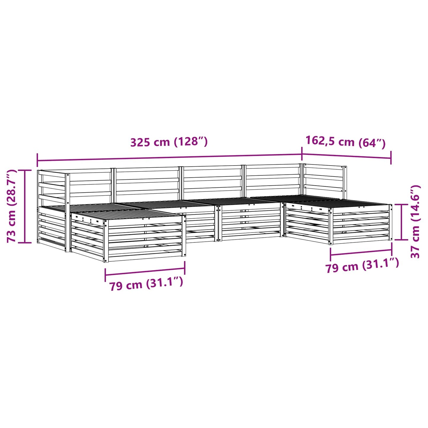 vidaXL Σετ Καναπέ 6 pcs Φυσικό Στερεό Ξύλο Ακακίας