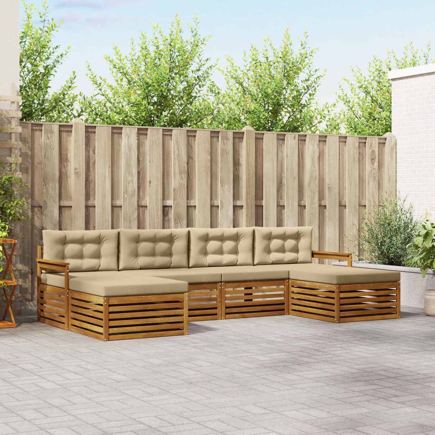 vidaXL Σετ Καναπέ 6 pcs Φυσικό και Μπεζ Στερεό Ξύλο Ακακίας