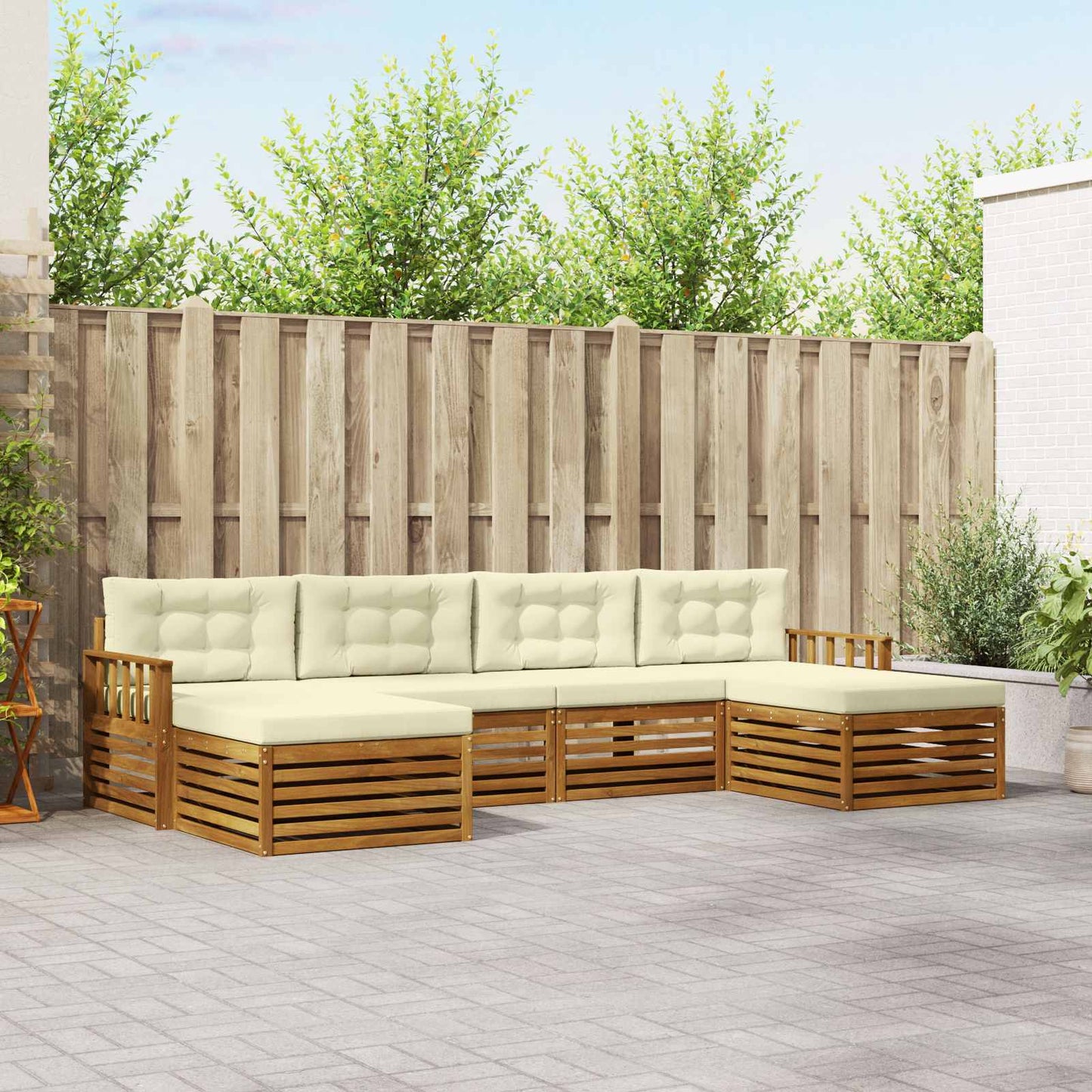 vidaXL Σετ Καναπέ 6 pcs Φυσικό και Κρέμα Στερεό Ξύλο Ακακίας