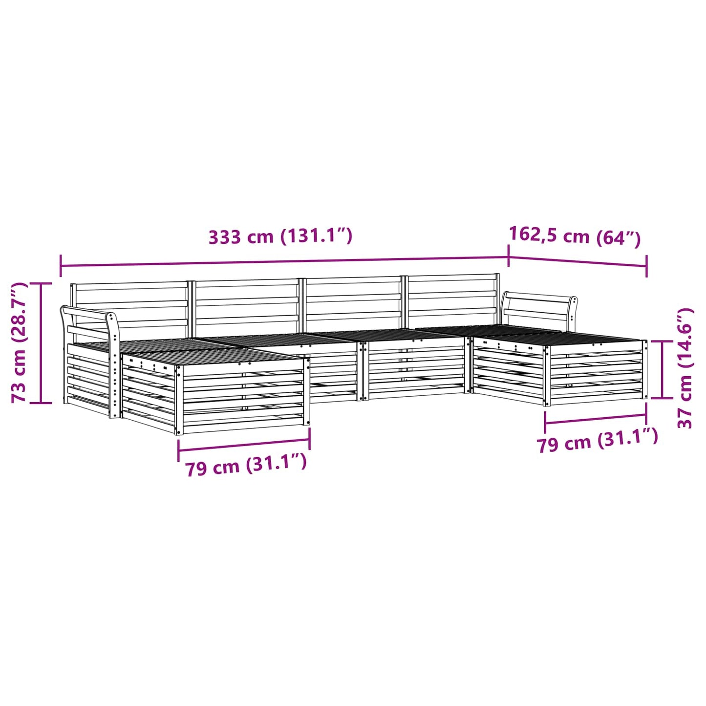 vidaXL Σετ Καναπέ 6 pcs Φυσικό Στερεό Ξύλο Ακακίας