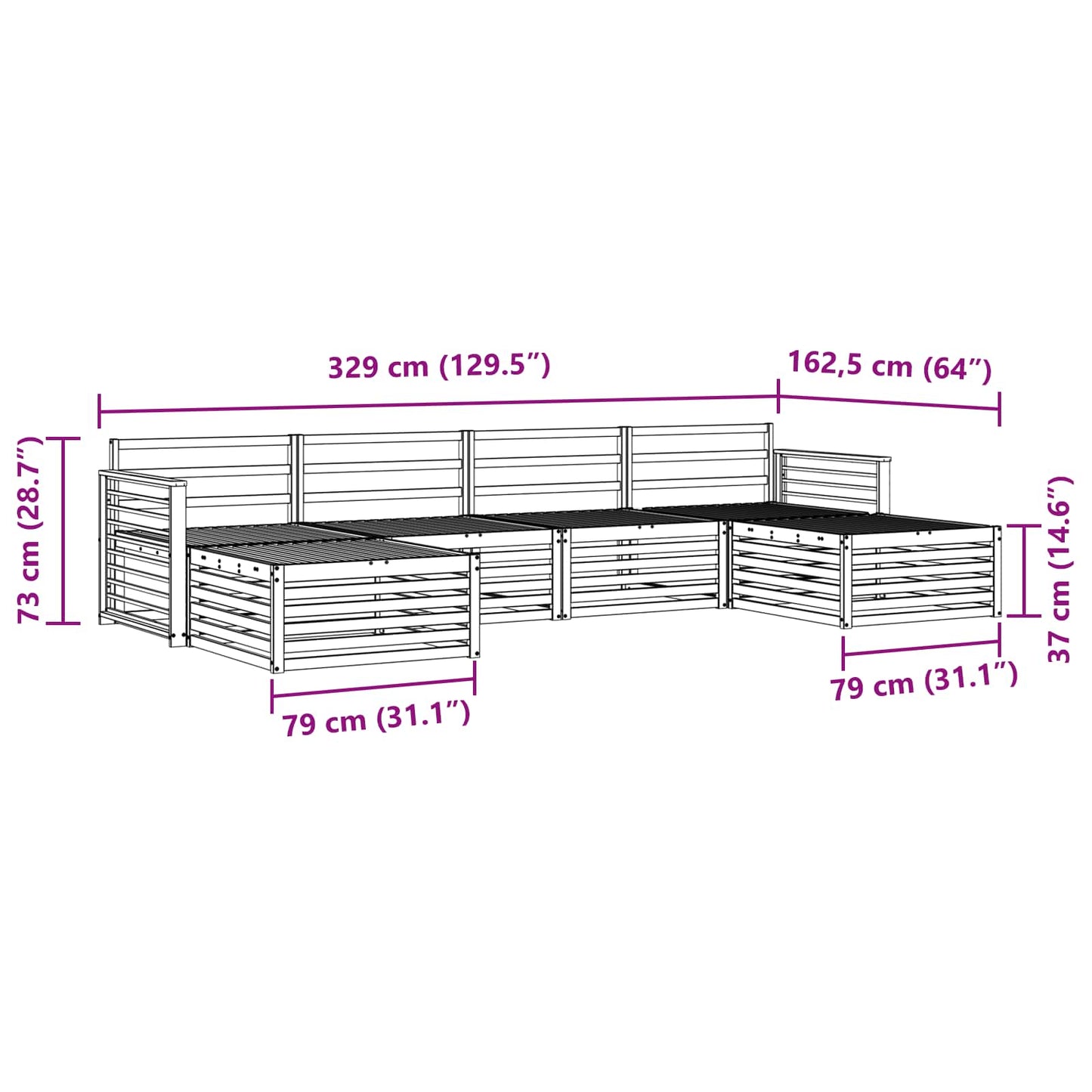 vidaXL Σετ Καναπέ 6 pcs Φυσικό Στερεό Ξύλο Ακακίας