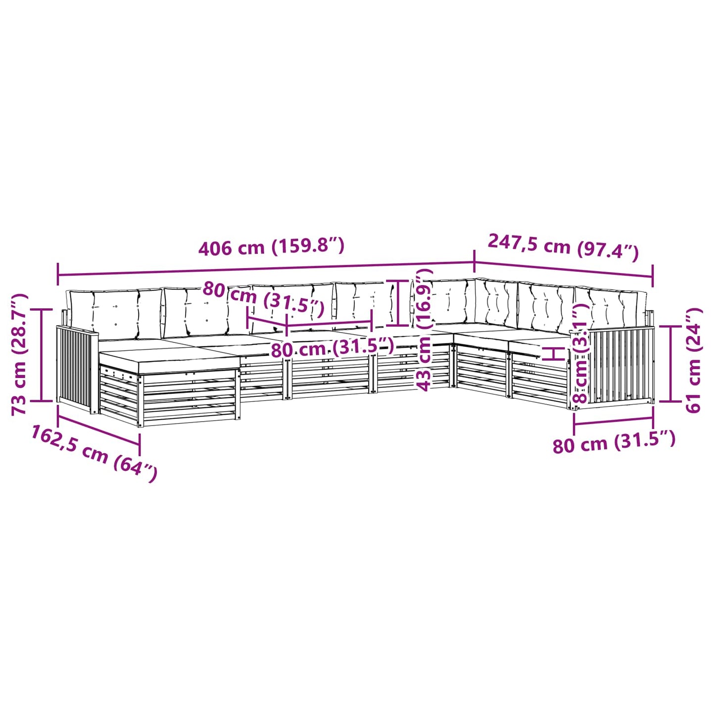 vidaXL Σειρά Καναπέ Εξωτερικού με μαξιλάρι 8 pcs Φυσικό και Μπεζ