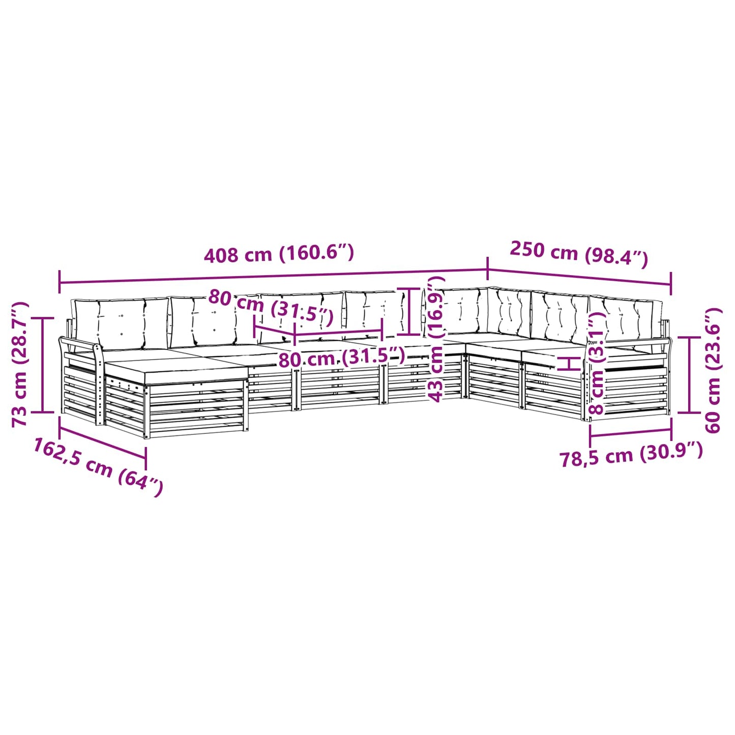 vidaXL Σειρά Καναπέ Εξωτερικού με μαξιλάρι 8 pcs Φυσικό και Ανθρακί