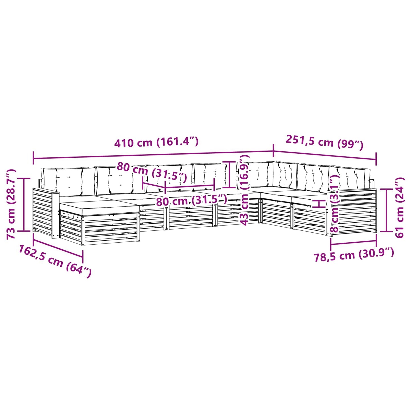 vidaXL Σειρά Καναπέ Εξωτερικού με μαξιλάρι 8 pcs Φυσικό και Ανθρακί
