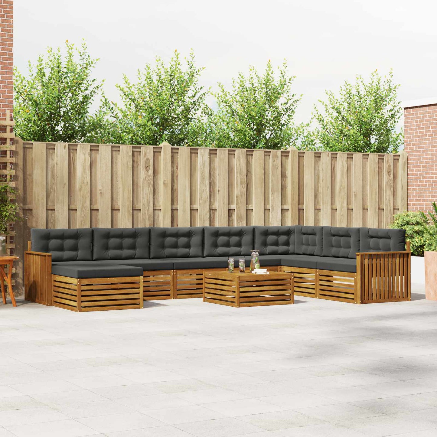 vidaXL Σειρά Καναπέ Εξωτερικού με μαξιλάρι 9 pcs Φυσικό και Ανθρακί