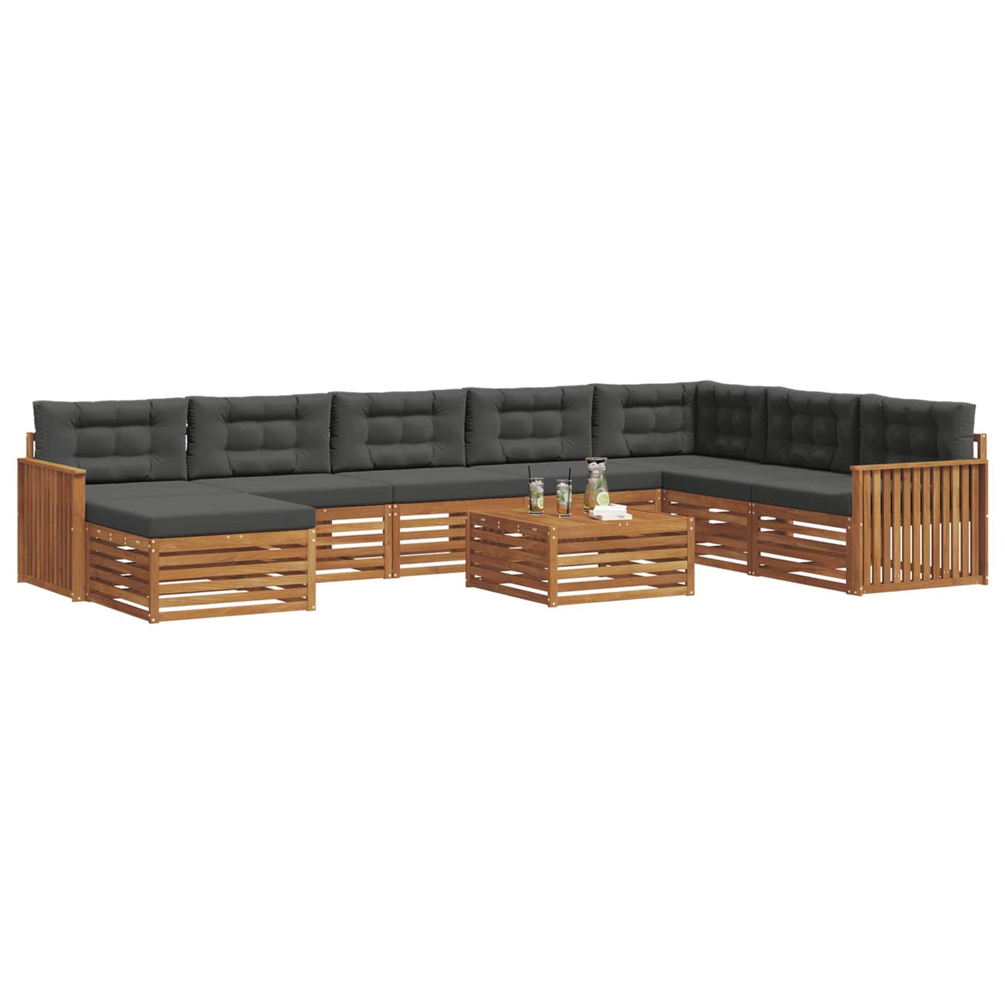 vidaXL Σειρά Καναπέ Εξωτερικού με μαξιλάρι 9 pcs Φυσικό και Ανθρακί