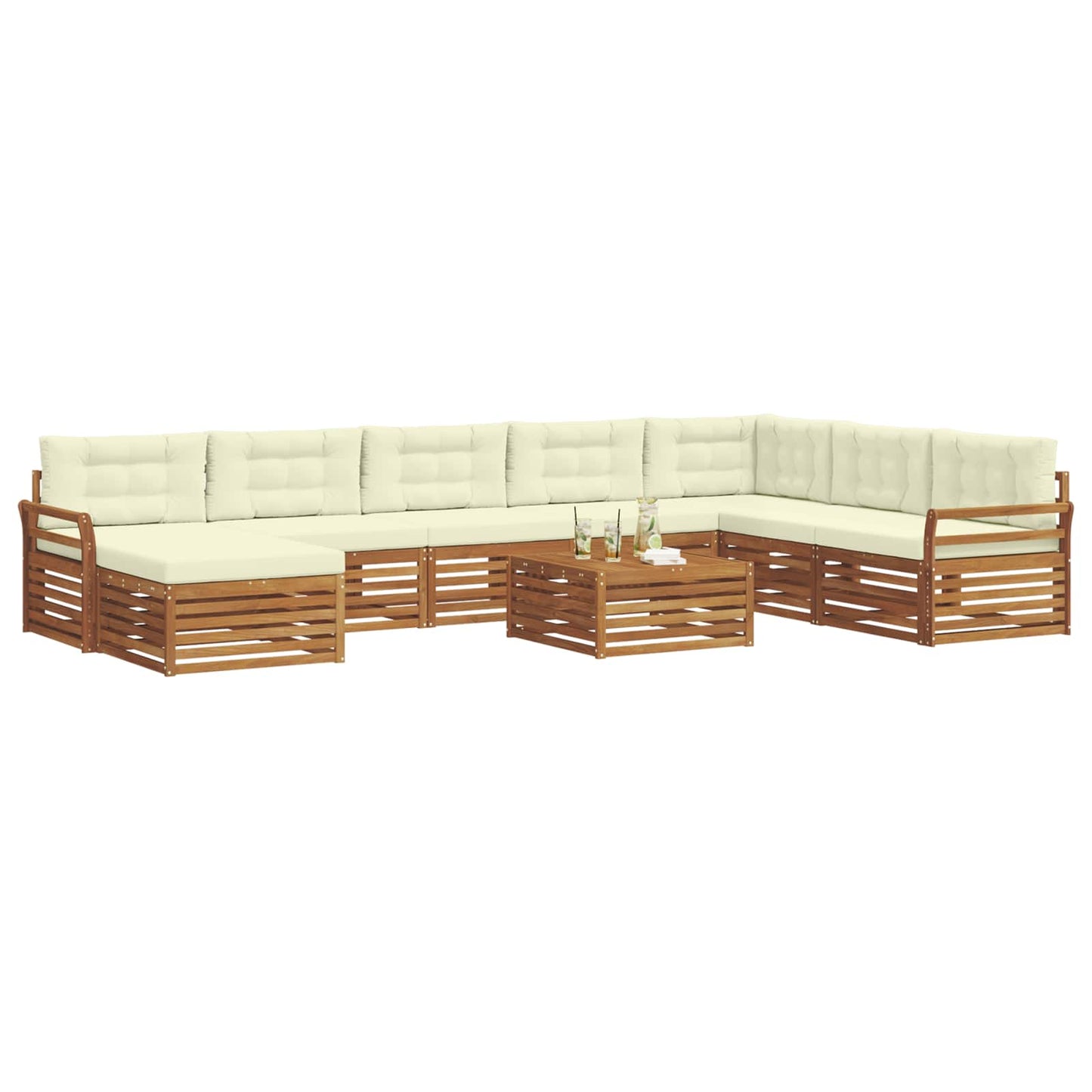 vidaXL Σειρά Καναπέ Εξωτερικού με μαξιλάρι 9 pcs Φυσικό και Κρέμα