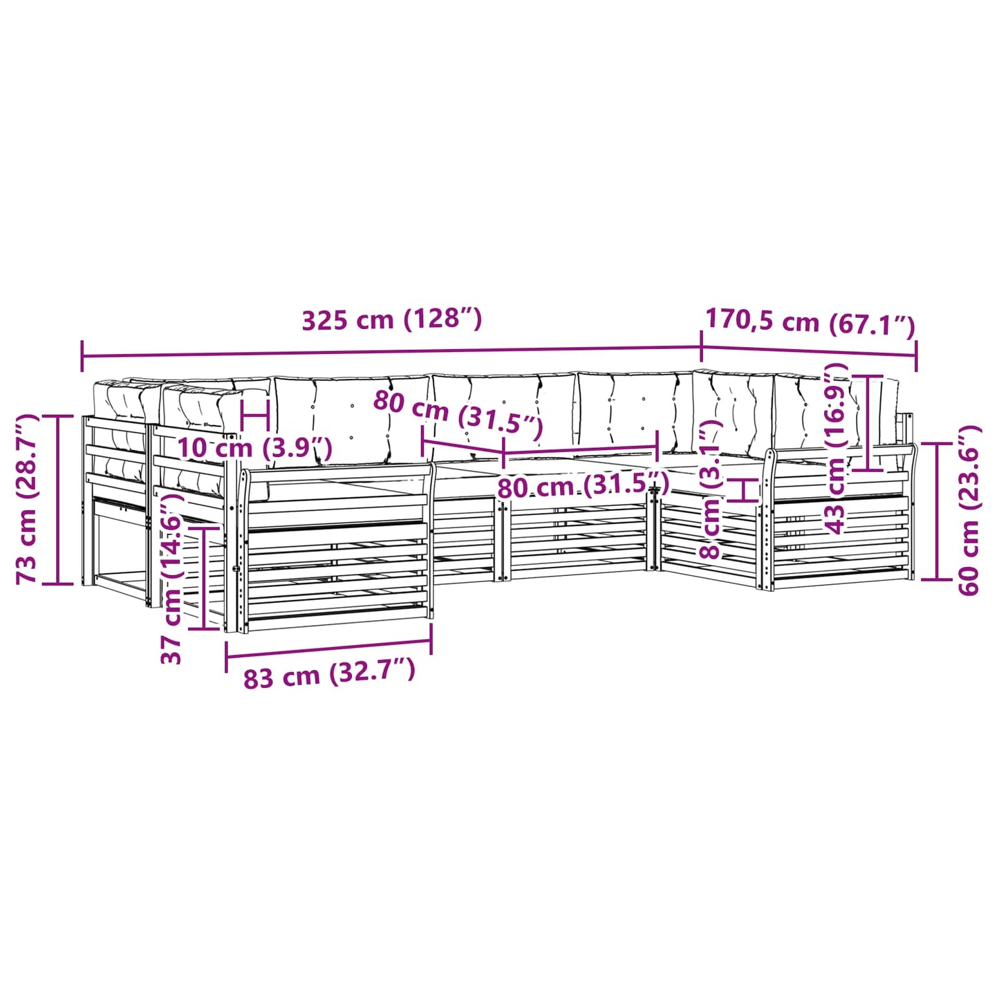 vidaXL Σειρά Καναπέ Εξωτερικού 6 pcs Φυσικό και Ανοιχτό Γκρι