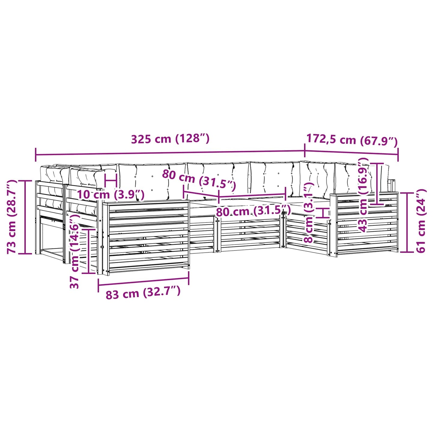 vidaXL Σειρά Καναπέ Εξωτερικού με μαξιλάρι 6 pcs Φυσικό και Κρέμα