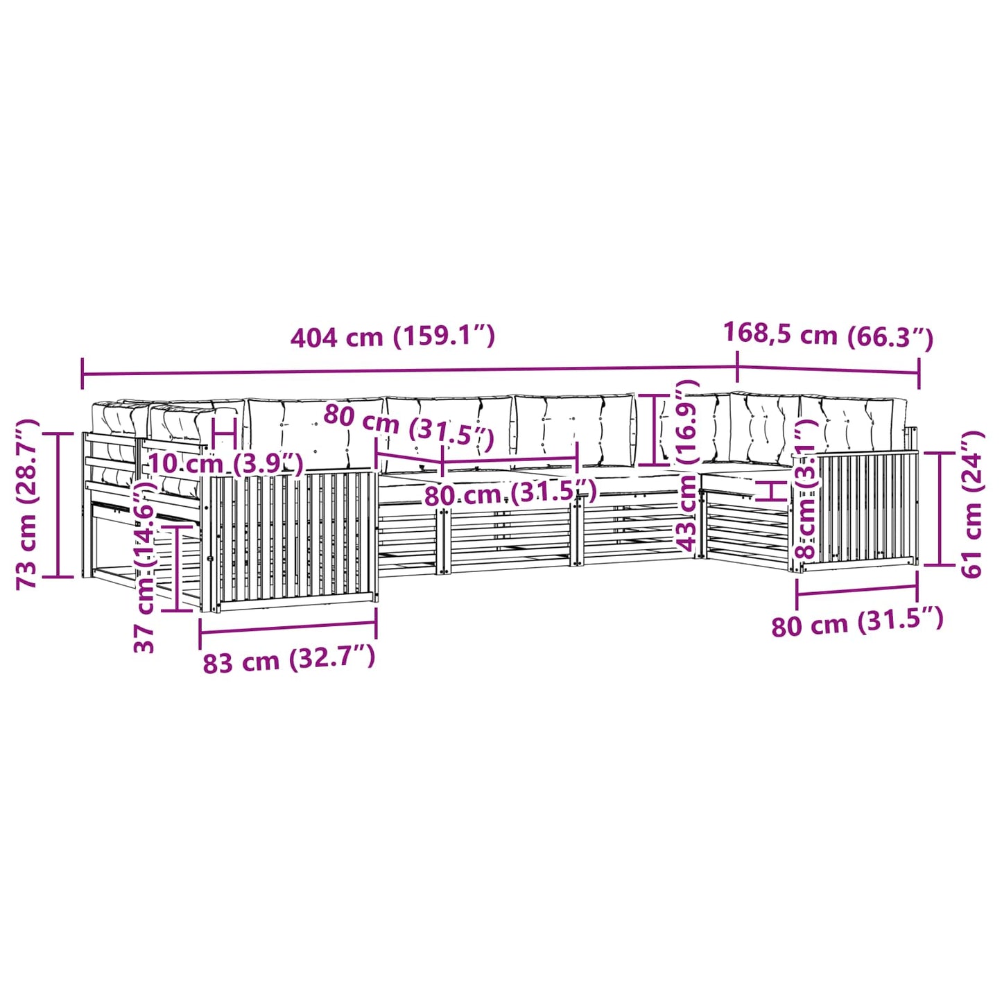 vidaXL Σειρά Καναπέ Εξωτερικού με μαξιλάρι 7 pcs Φυσικό και Κρέμα