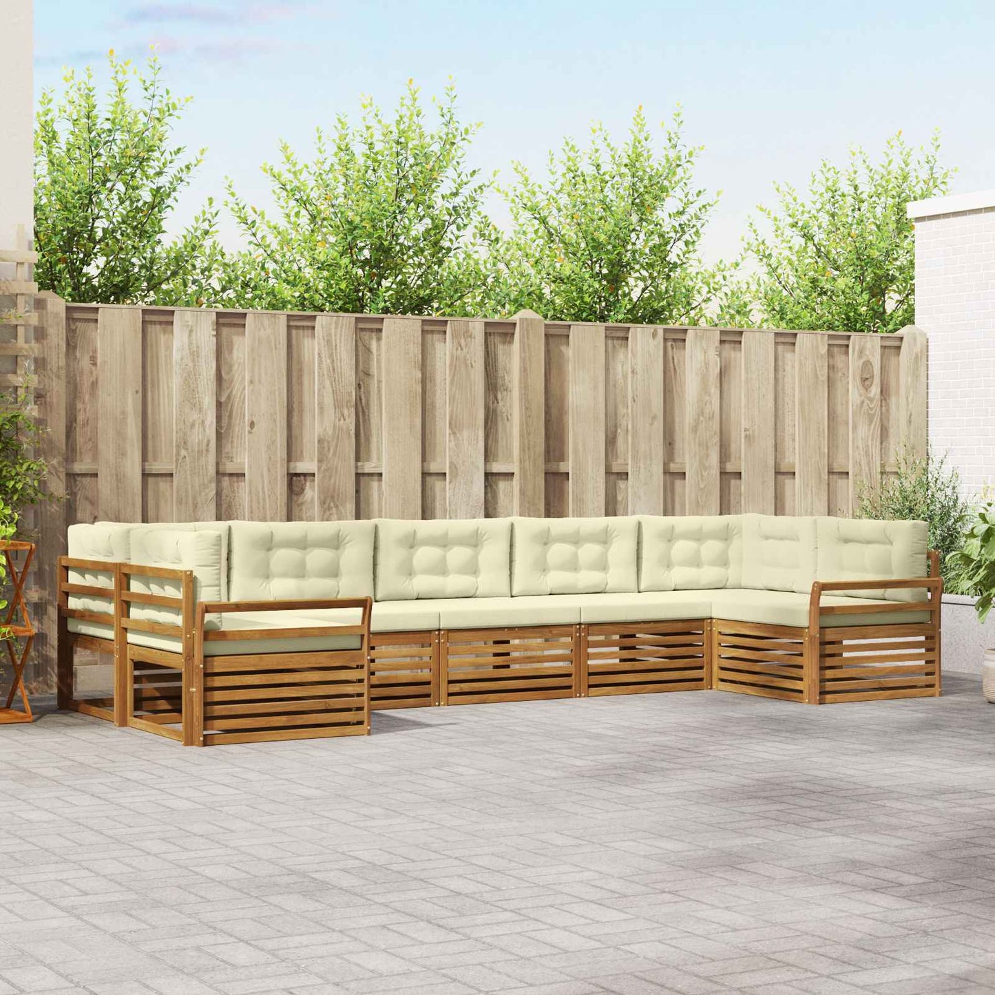 vidaXL Σειρά Καναπέ Εξωτερικού με μαξιλάρι 7 pcs Φυσικό και Κρέμα