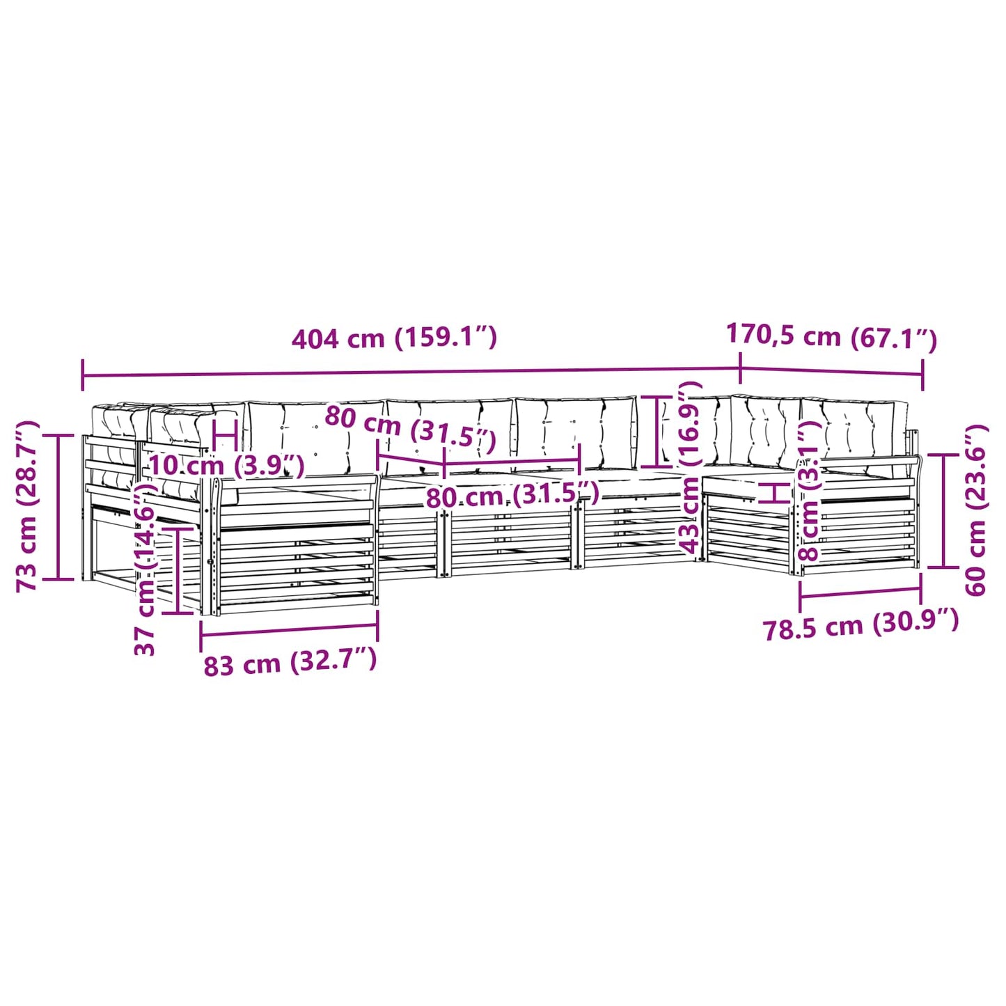 vidaXL Σειρά Καναπέ Εξωτερικού με μαξιλάρι 7 pcs Φυσικό και Κρέμα
