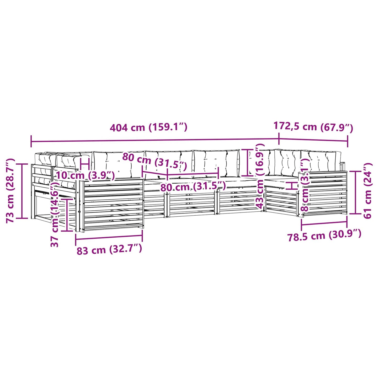 vidaXL Σειρά Καναπέ Εξωτερικού με μαξιλάρι 7 pcs Φυσικό και Κρέμα
