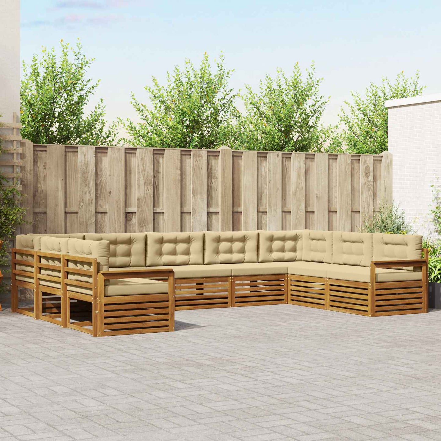 vidaXL Σειρά Καναπέ Εξωτερικού με μαξιλάρι 9 pcs Φυσικό και Μπεζ