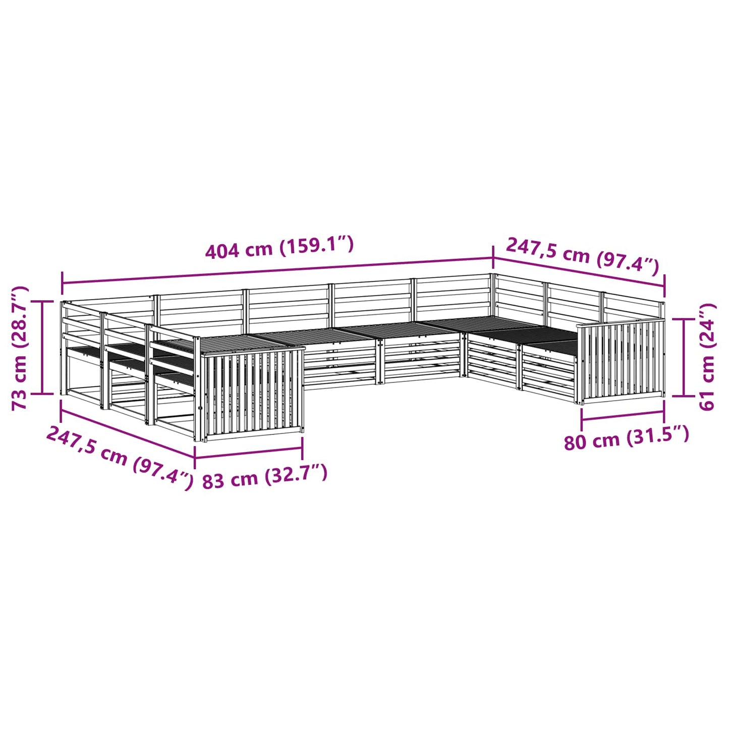 vidaXL Σειρά Καναπέ Εξωτερικού 9 pcs Φυσικό Στερεό Ξύλο Ακακίας