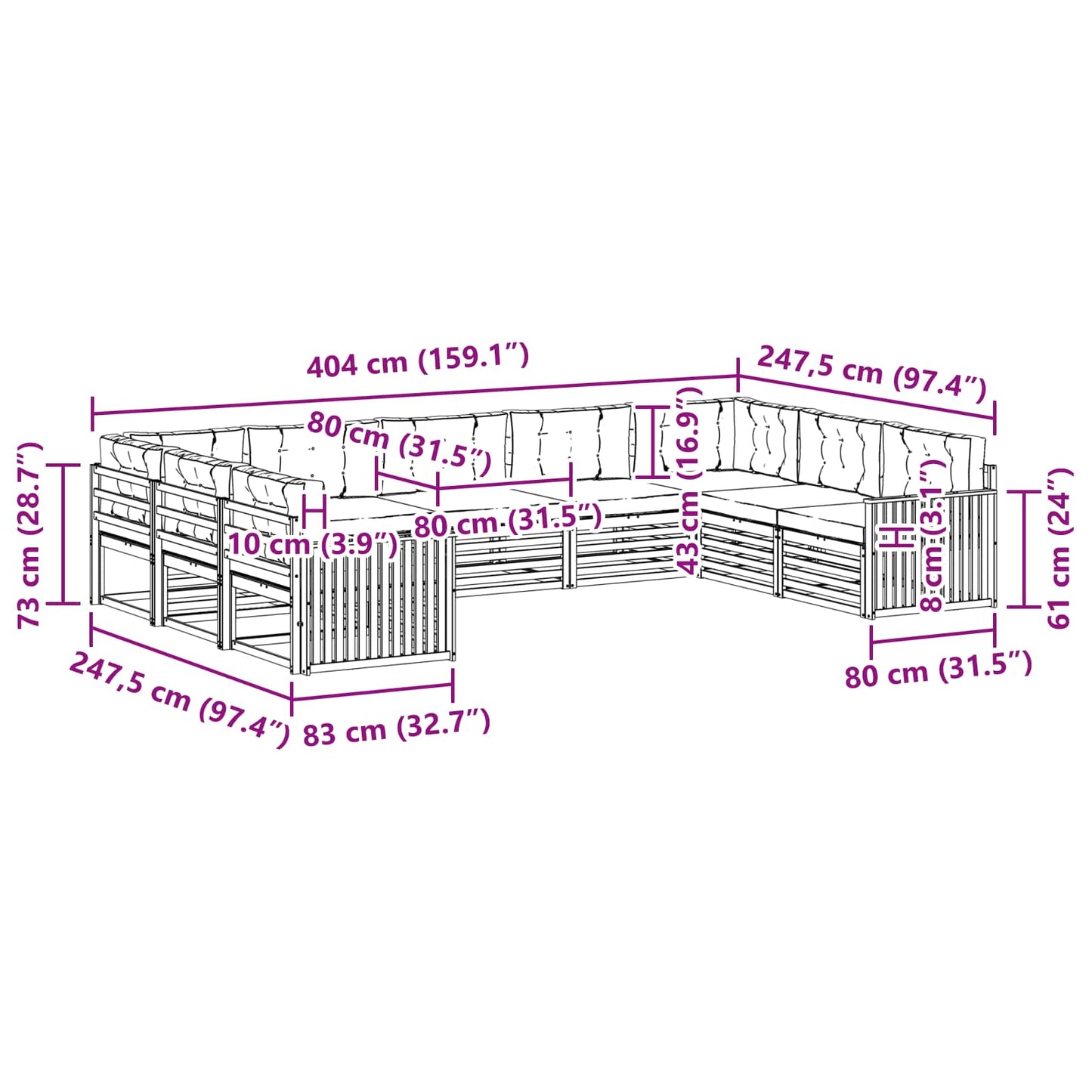 vidaXL Σειρά Καναπέ Εξωτερικού με μαξιλάρι 9 pcs Φυσικό και Κρέμα