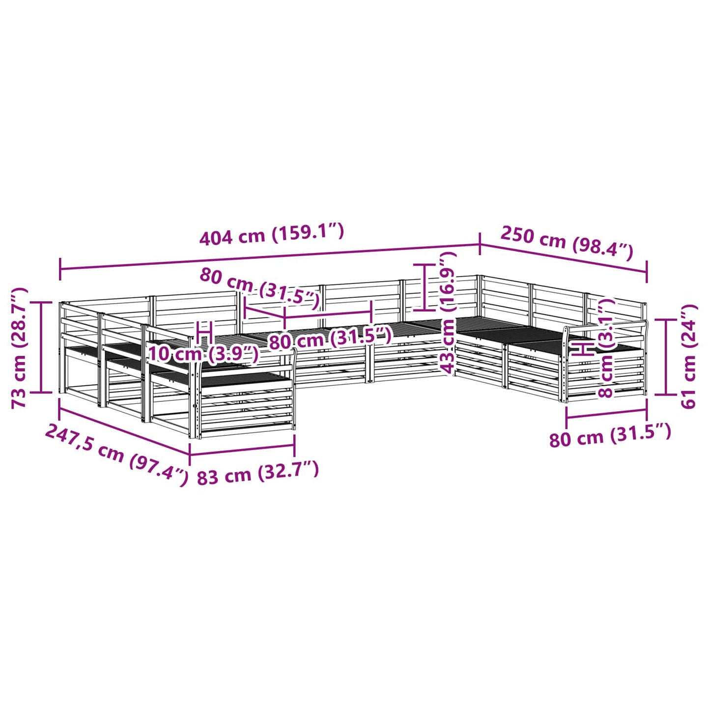 vidaXL Σειρά Καναπέ Εξωτερικού 9 pcs Φυσικό Στερεό Ξύλο Ακακίας