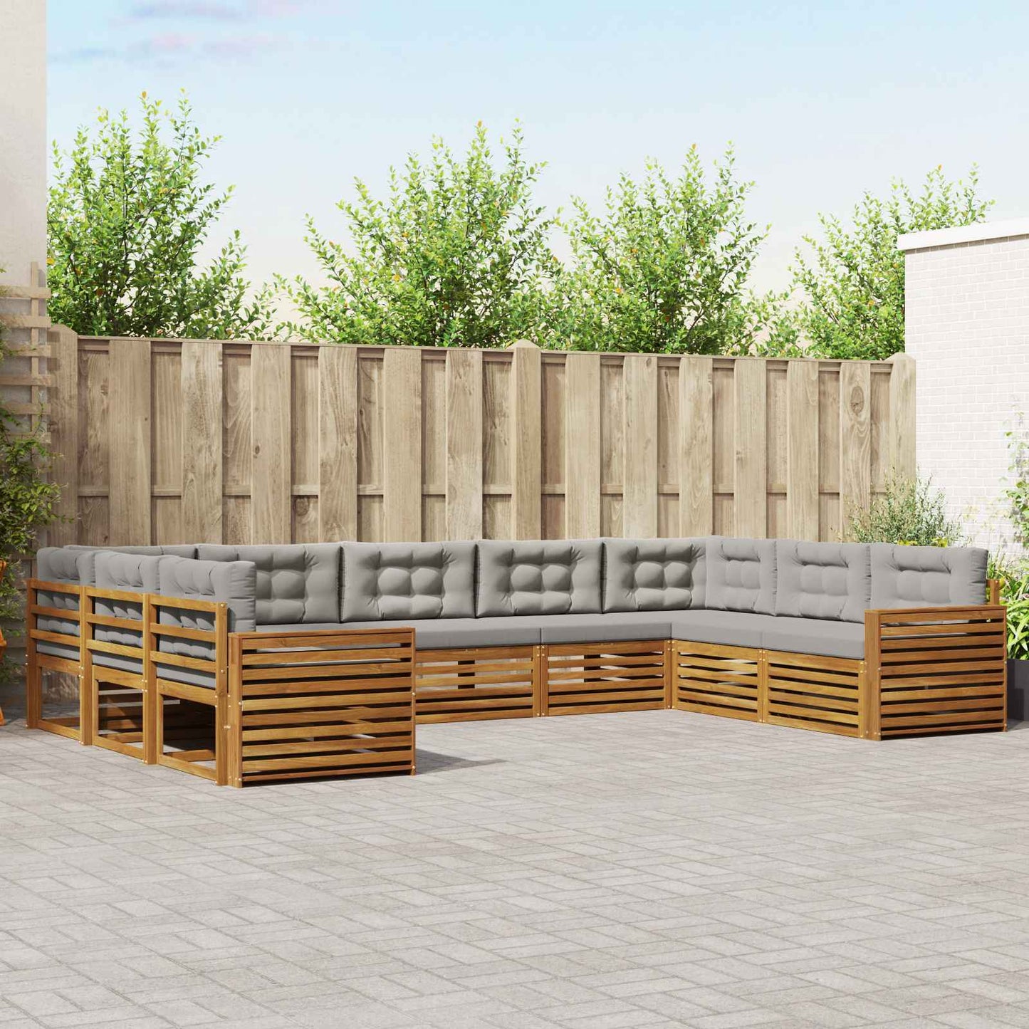 vidaXL Σειρά Καναπέ Εξωτερικού 9 pcs Φυσικό και Ανοιχτό Γκρι