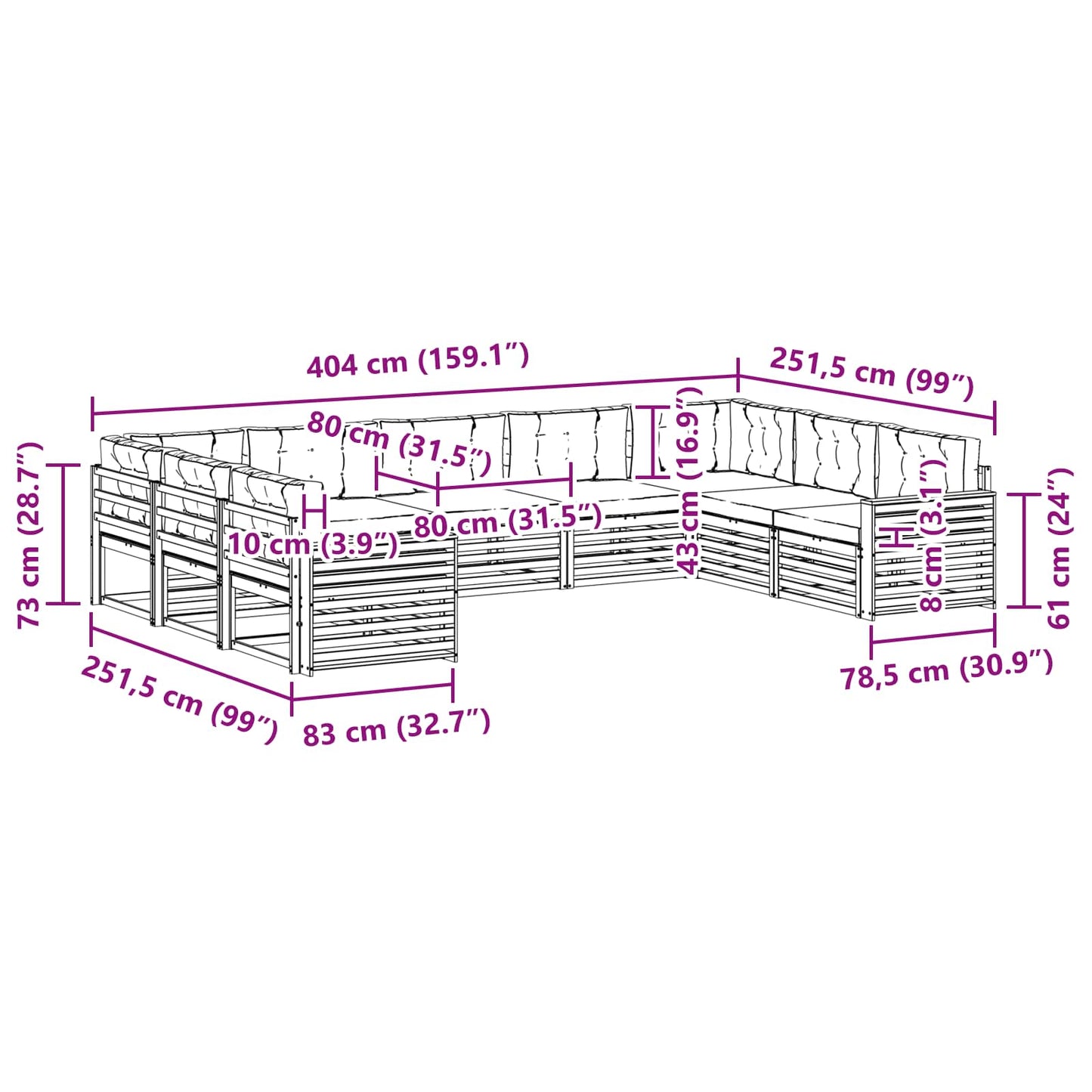 vidaXL Σειρά Καναπέ Εξωτερικού με μαξιλάρι 9 pcs Φυσικό και Μπεζ