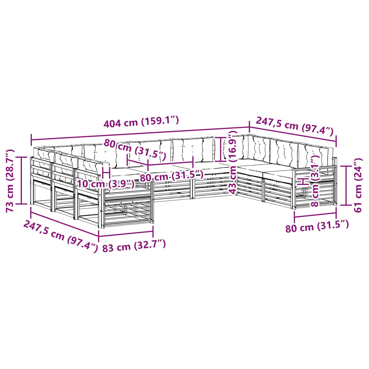 vidaXL Σειρά Καναπέ Εξωτερικού με μαξιλάρι 9 pcs Φυσικό και Κρέμα