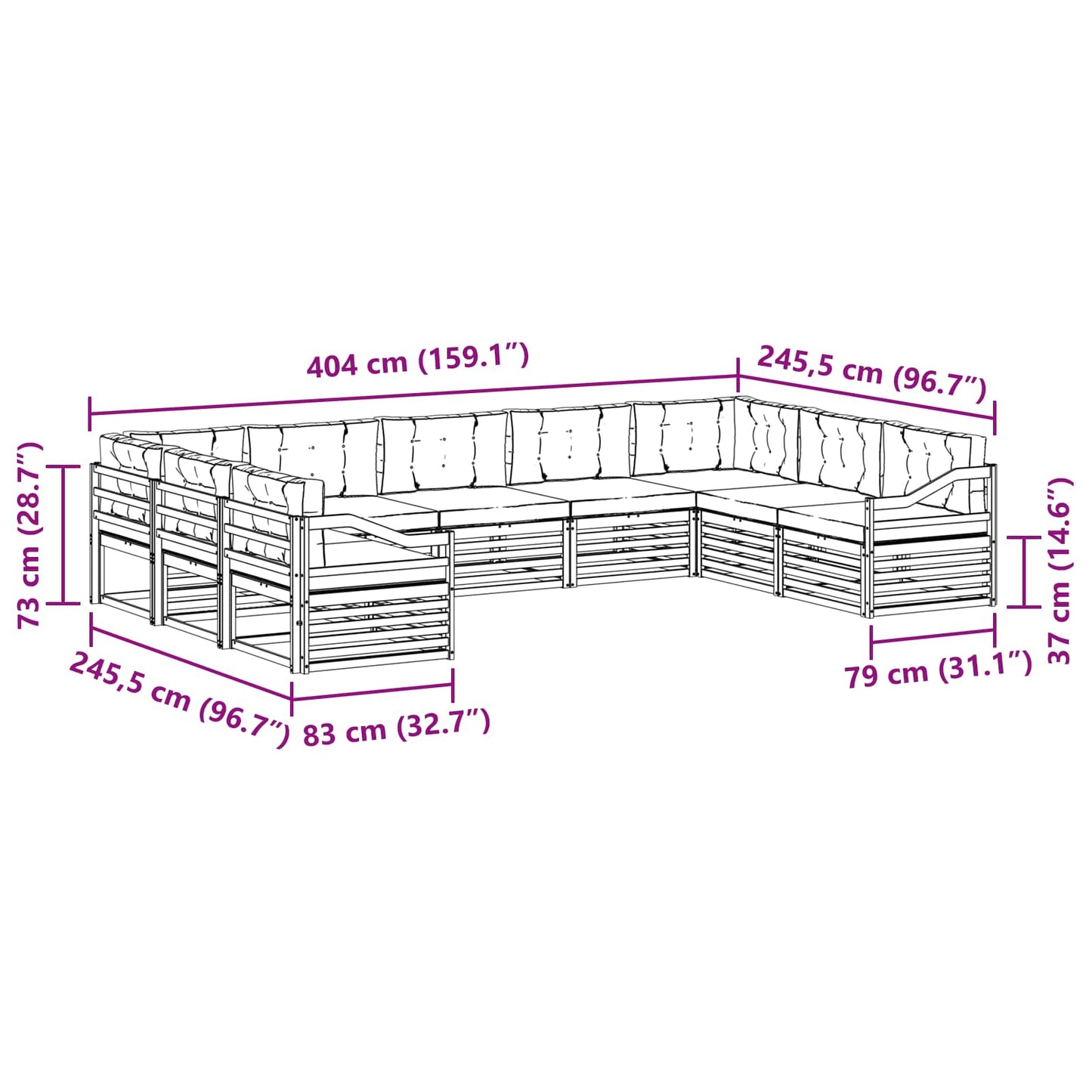 vidaXL Σειρά Καναπέ Εξωτερικού με μαξιλάρι 9 pcs Φυσικό και Μπεζ