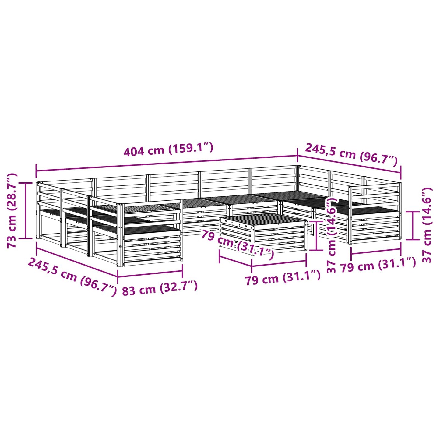 vidaXL Σειρά Καναπέ Εξωτερικού 10 pcs Φυσικό Στερεό Ξύλο Ακακίας