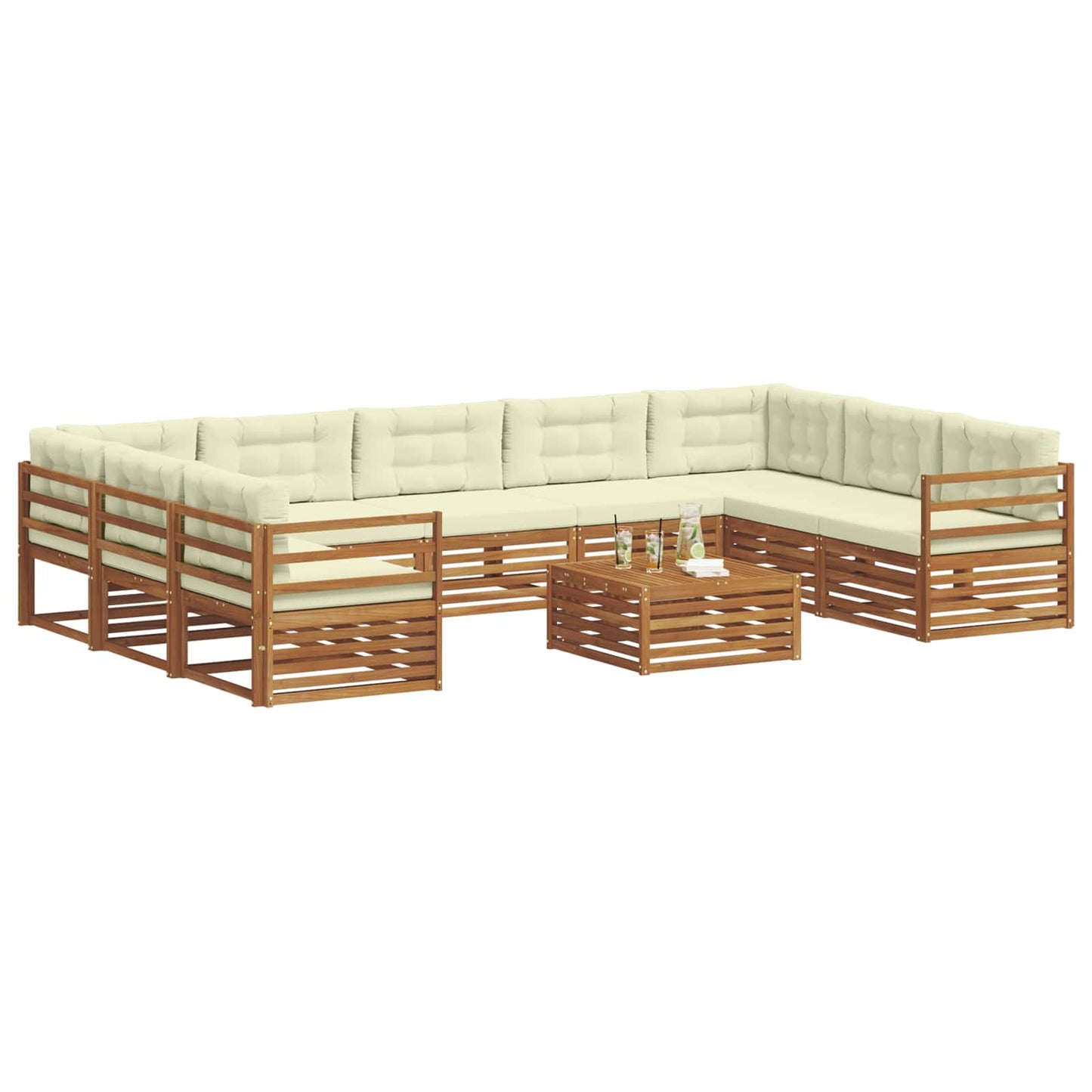 vidaXL Σειρά Καναπέ Εξωτερικού με μαξιλάρι 10 pcs Φυσικό και Κρέμα