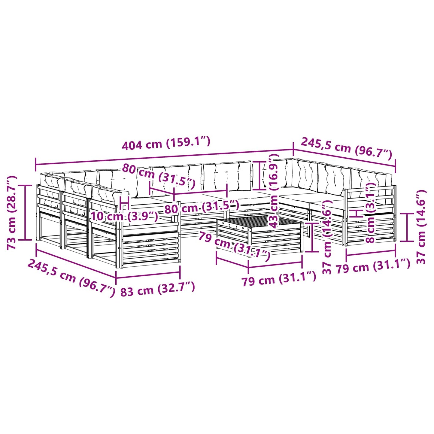 vidaXL Σειρά Καναπέ Εξωτερικού με μαξιλάρι 10 pcs Φυσικό και Μπεζ