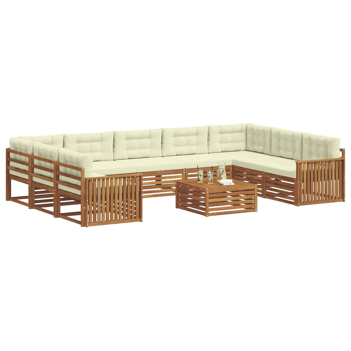 vidaXL Σειρά Καναπέ Εξωτερικού με μαξιλάρι 10 pcs Φυσικό και Κρέμα
