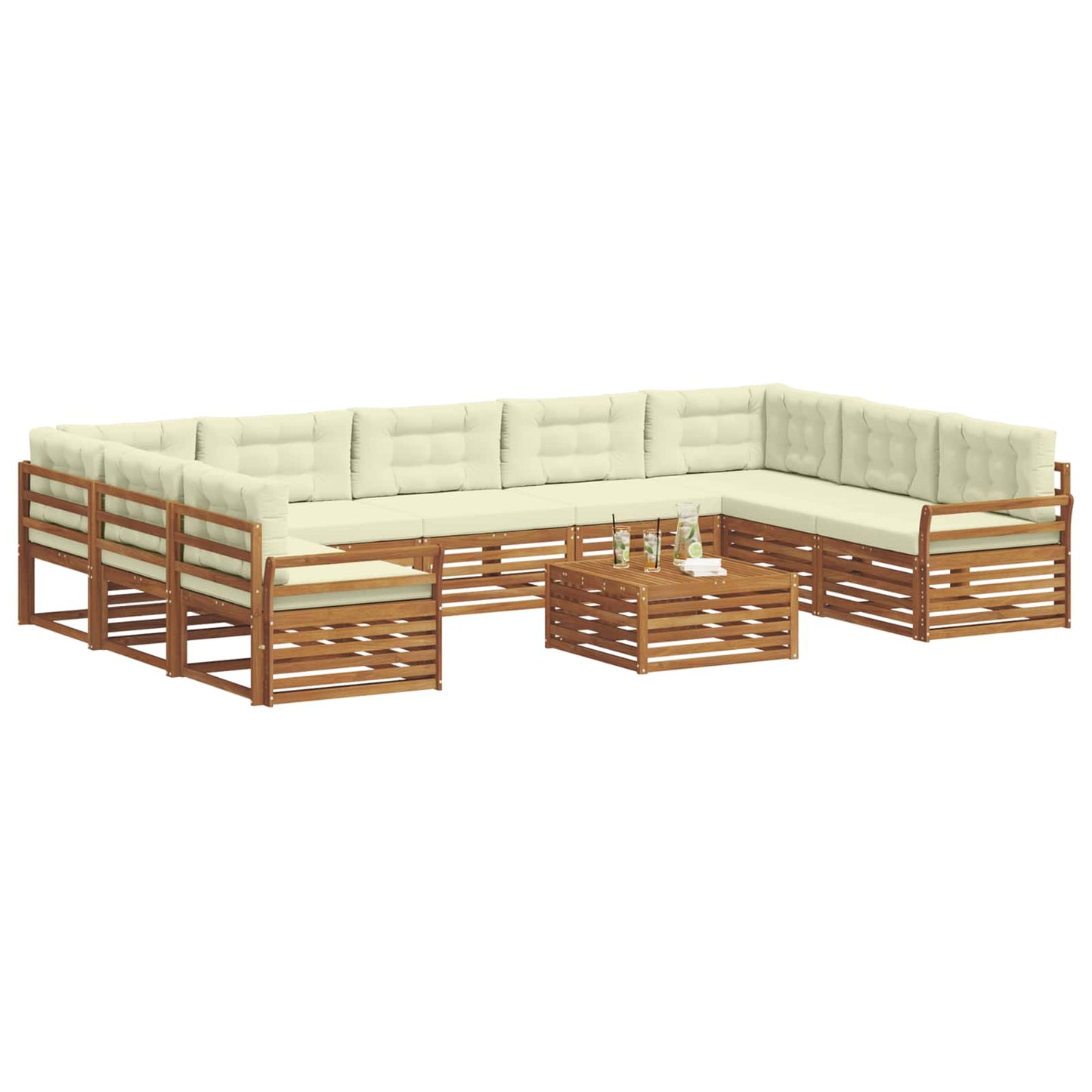 vidaXL Σειρά Καναπέ Εξωτερικού με μαξιλάρι 10 pcs Φυσικό και Κρέμα